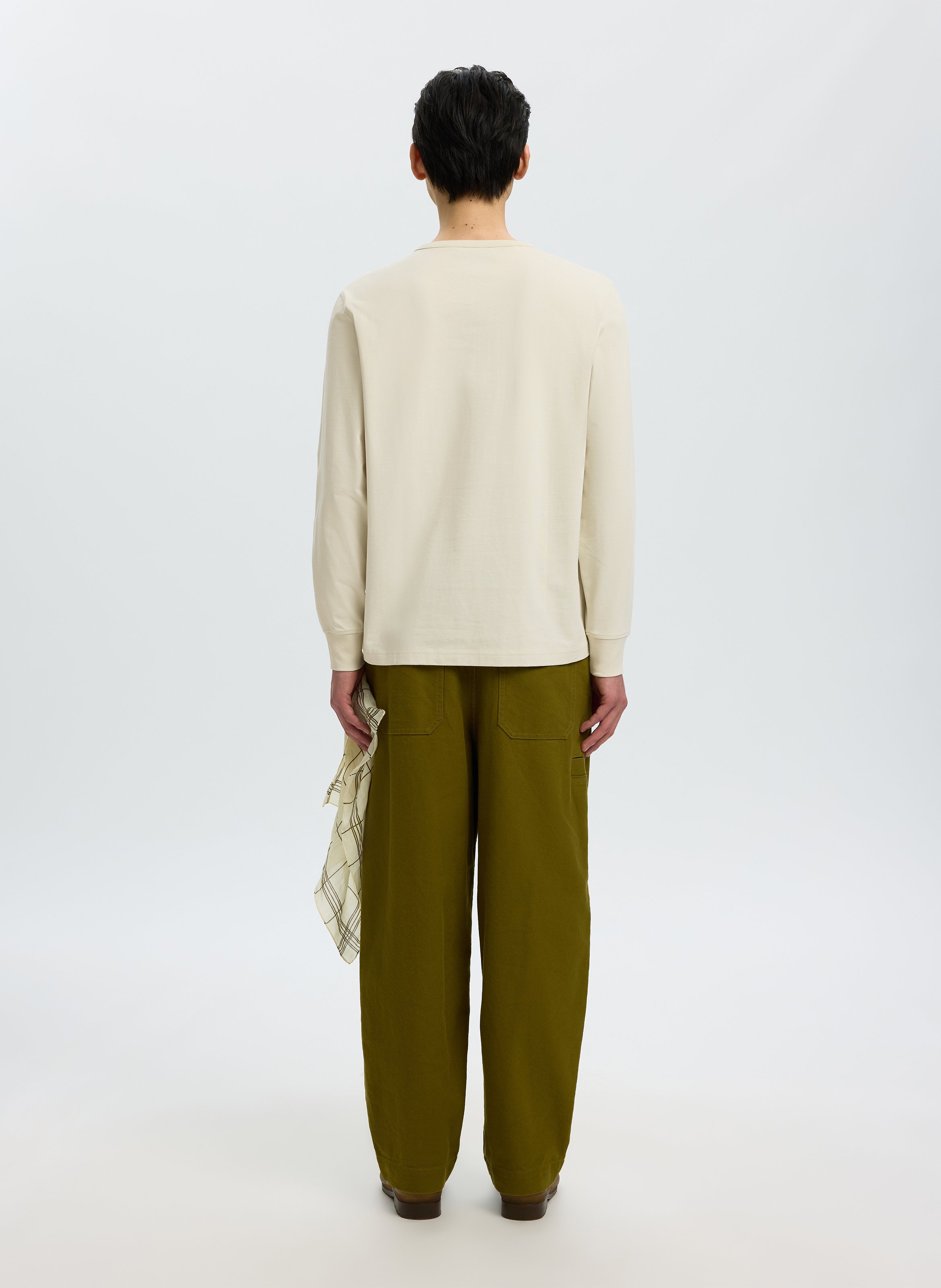 Tee-shirt col rond boutonné uni SELECTED Beige