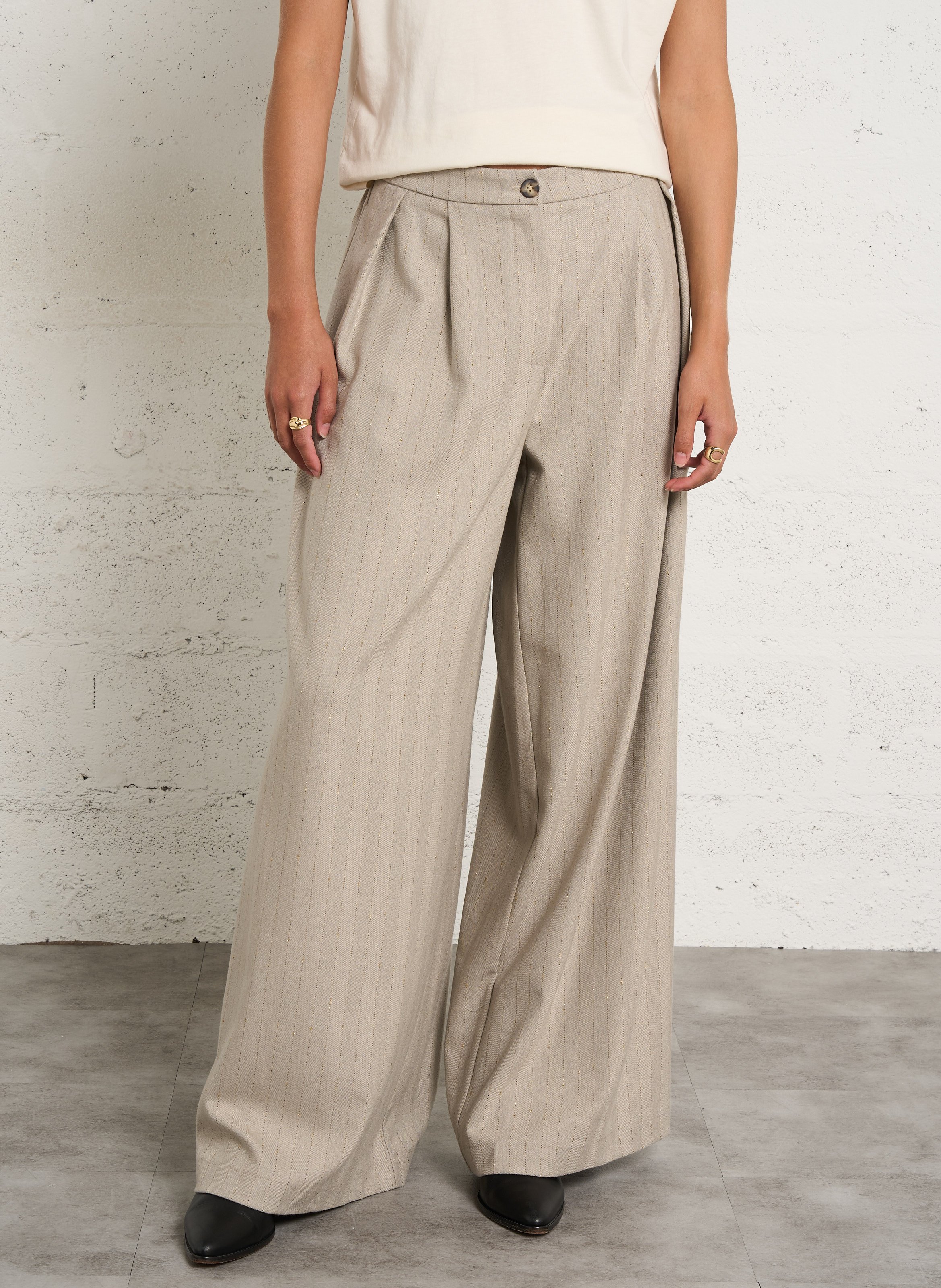 Wide-leg pants with fine stripes PLEASE Grey