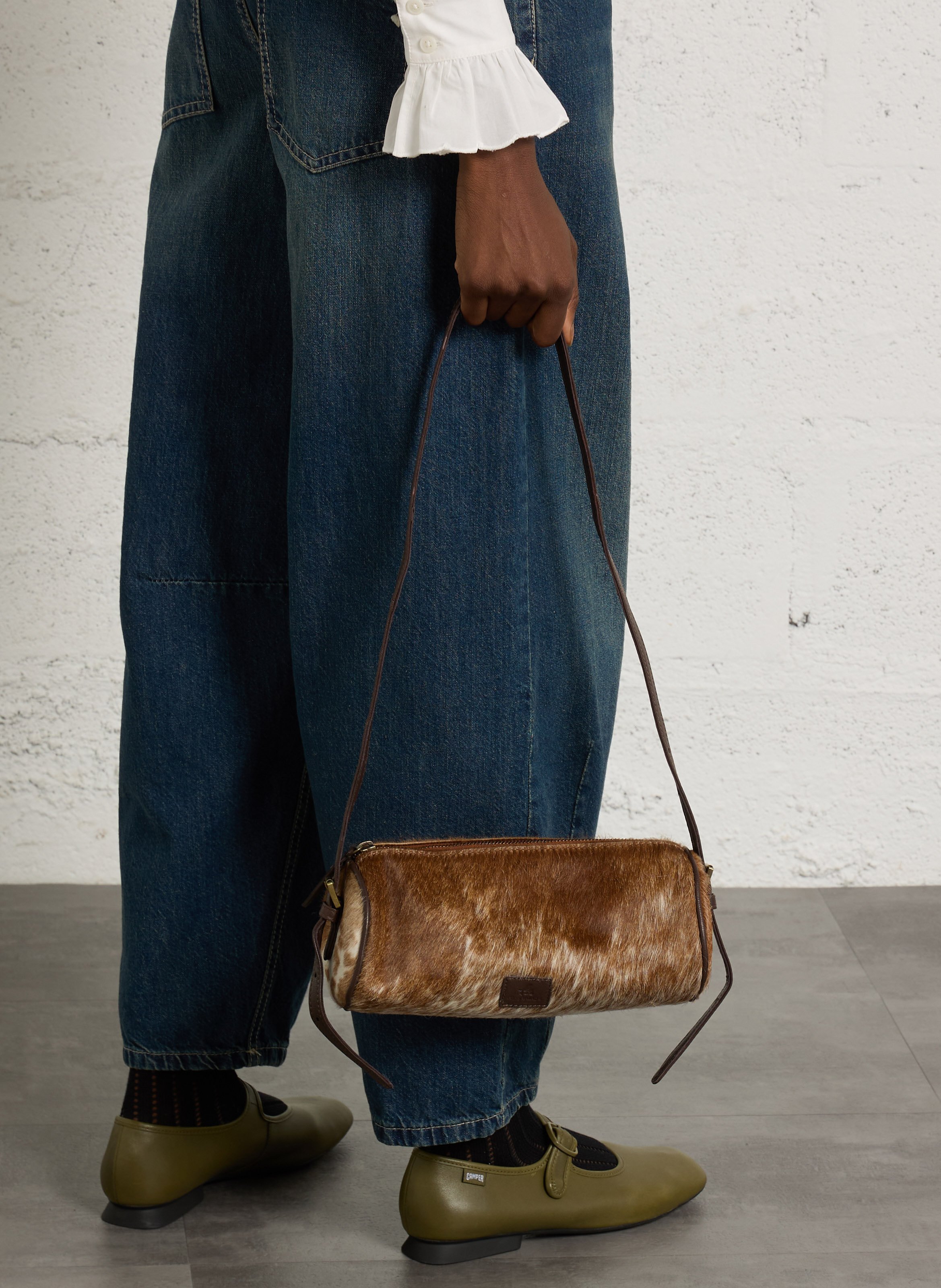Bolso de cuero estampado pony NICE THINGS Marron