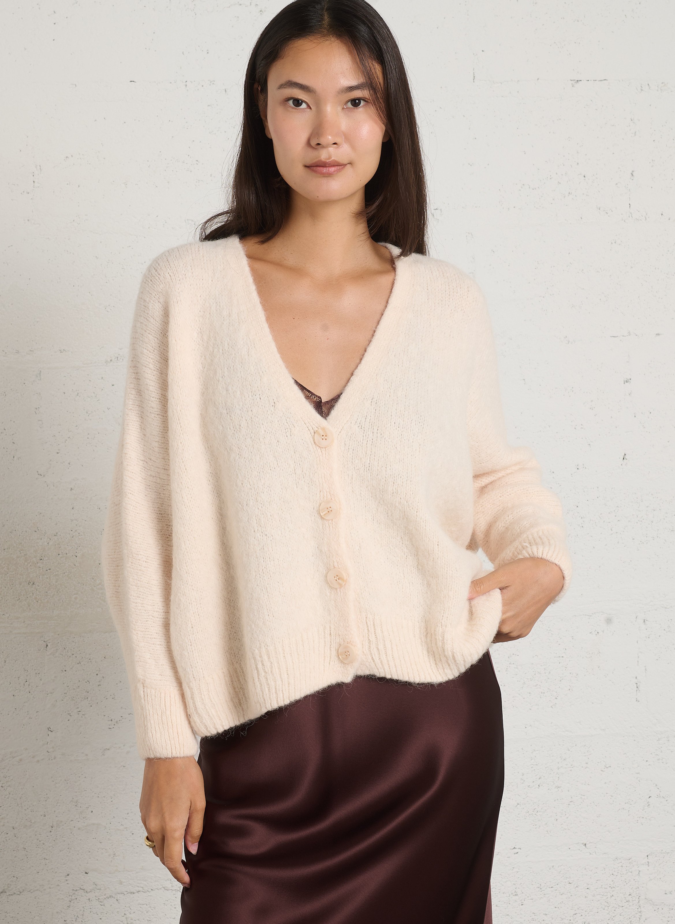 Oversized V-neck Cardigan IMPERIAL Beige