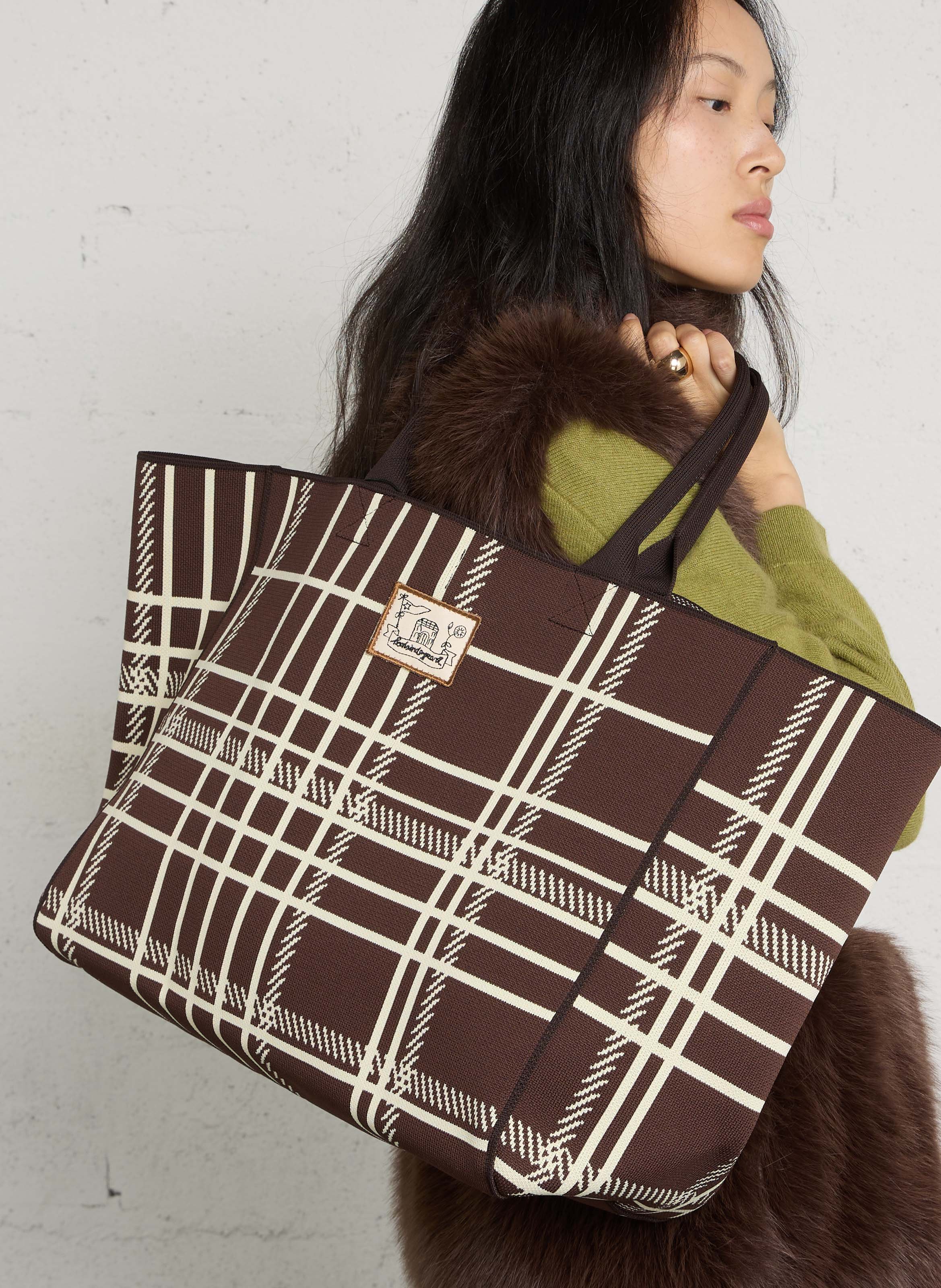 Shopper tas met ruitjes BECKSONDERGAARD Bruin