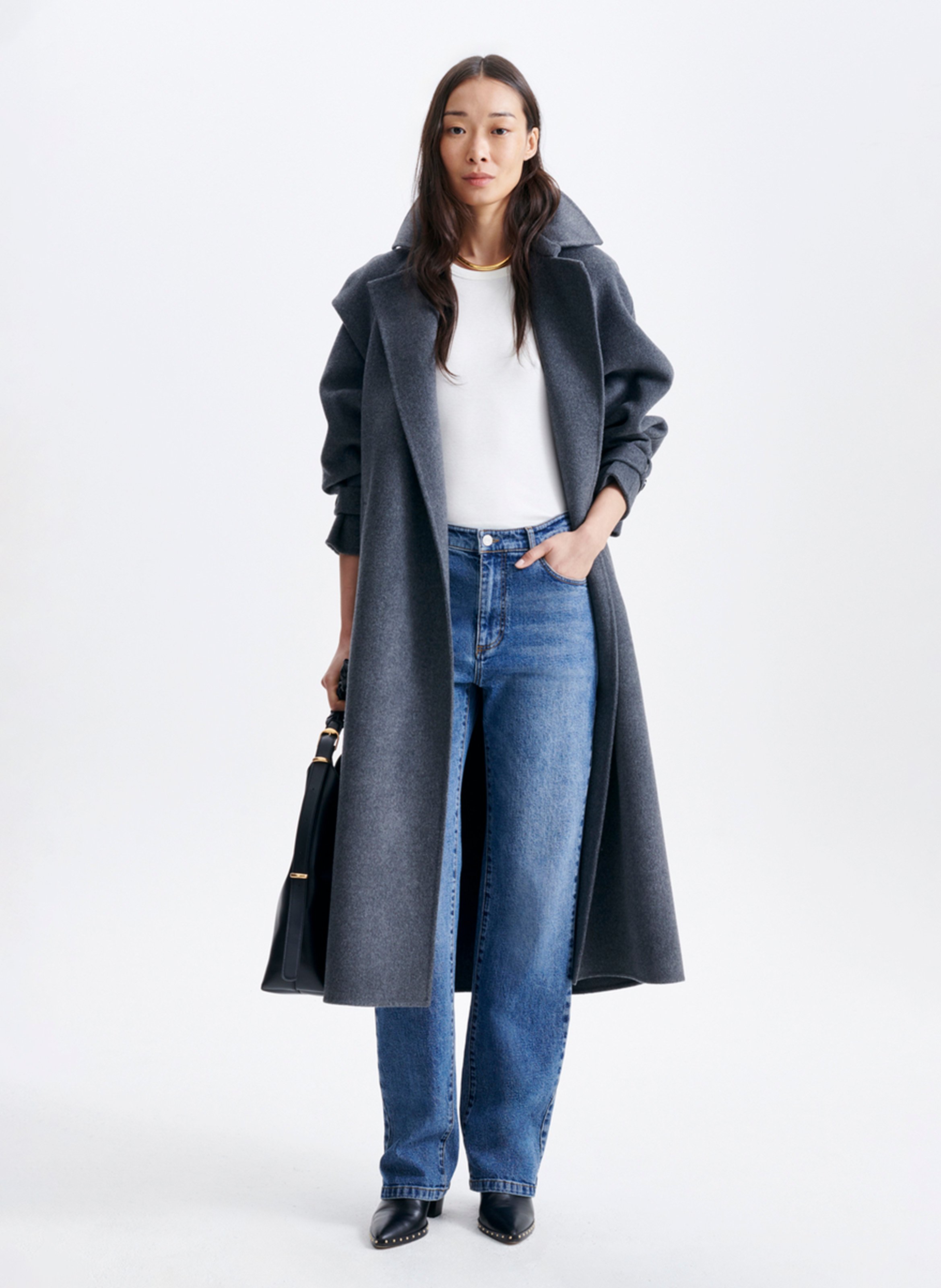 Manteau long ceinturé en laine mélangée VANESSA BRUNO Gris