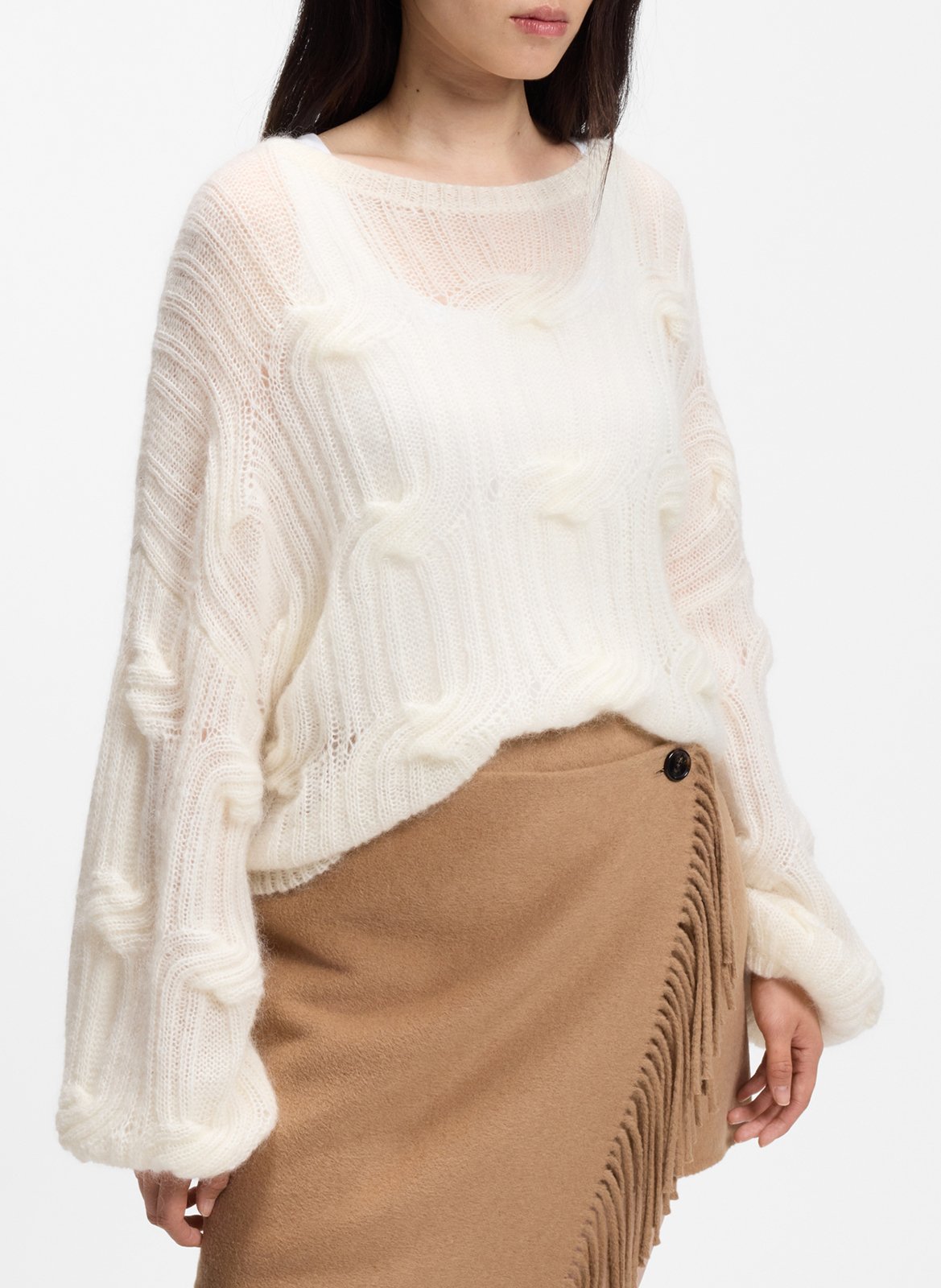 Round-neck wool-blend loose-fit sweater BOSS Beige