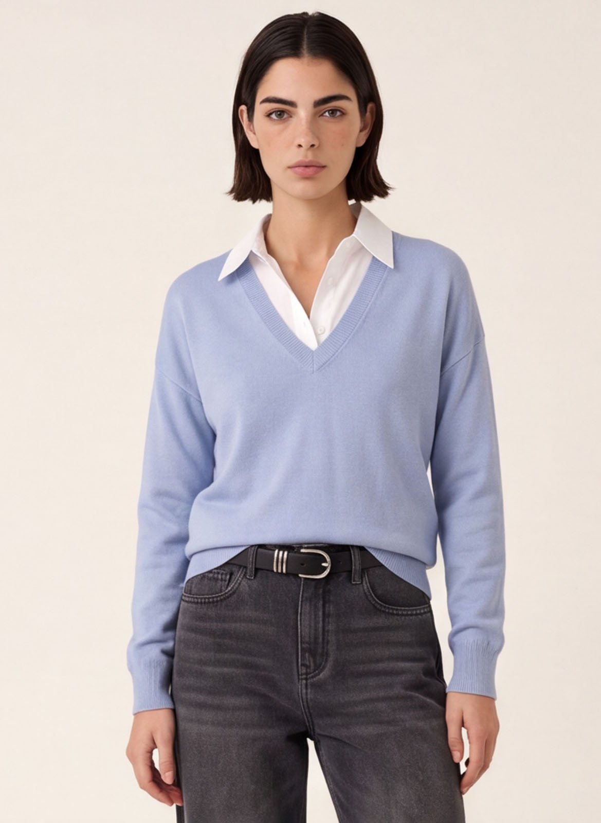Rechte broek met V-hals in effen kleur KOOKAI