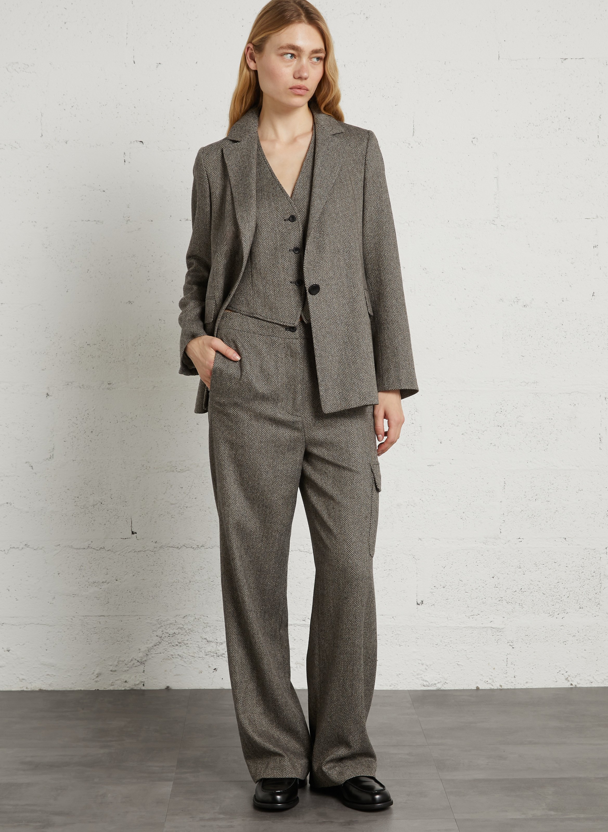 Rechte blazer met visgraatpatroon DIEGA Zwart