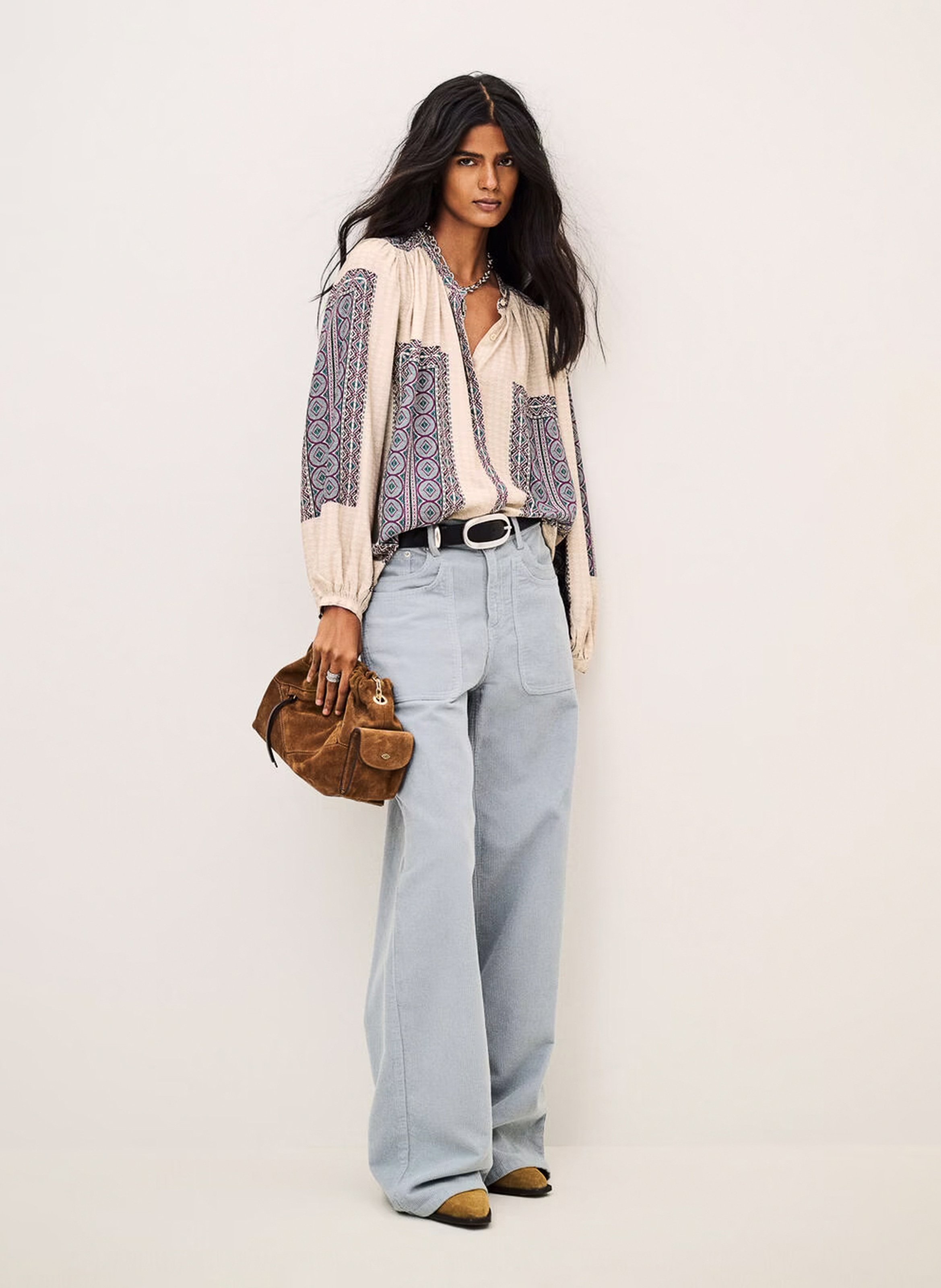 Weit geschnittene bedruckte Bluse mit Rundhalsausschnitt. | Beige BA&SH Damen