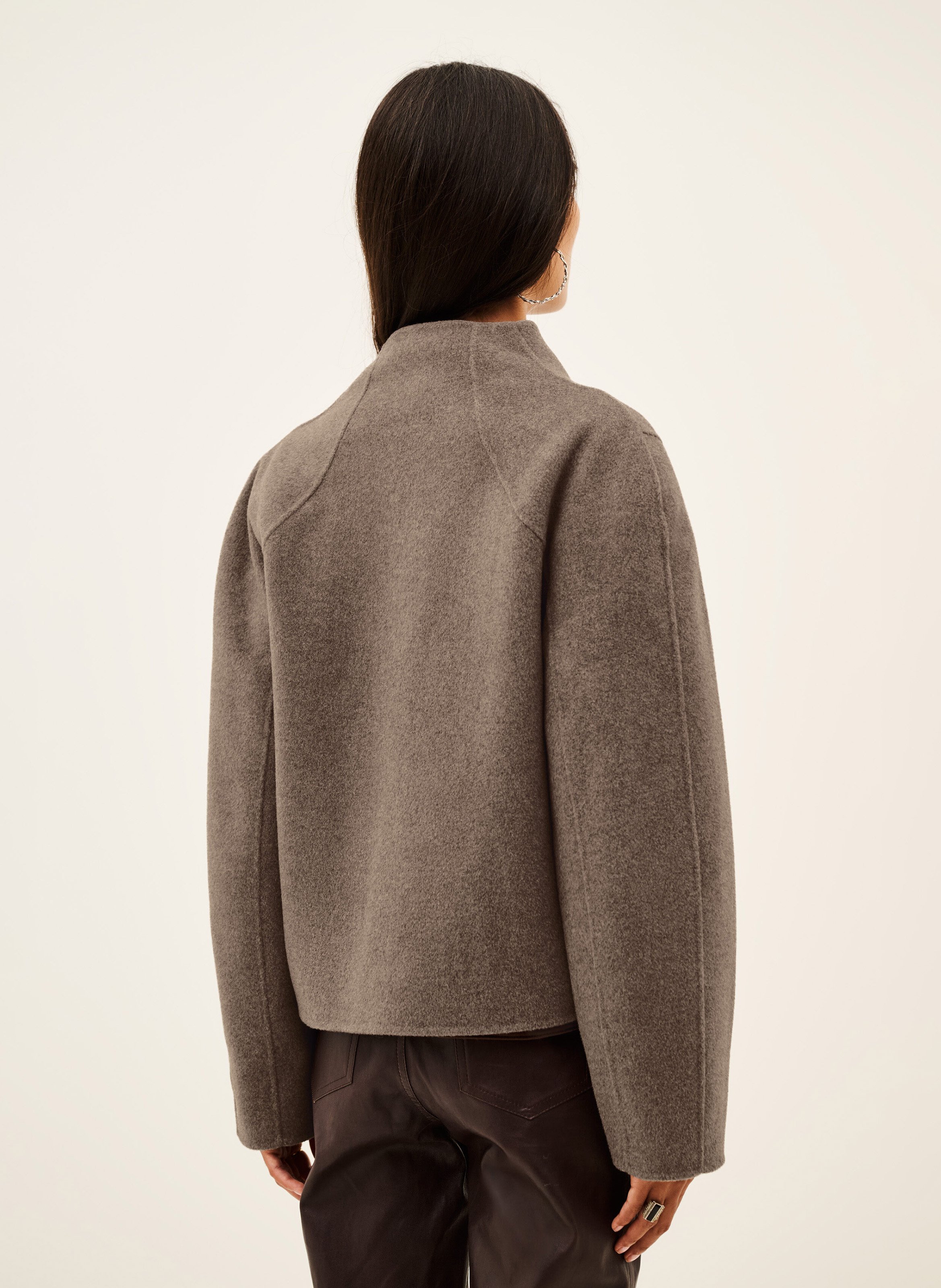 Manteau court ample en laine mélangée BA&SH Marron