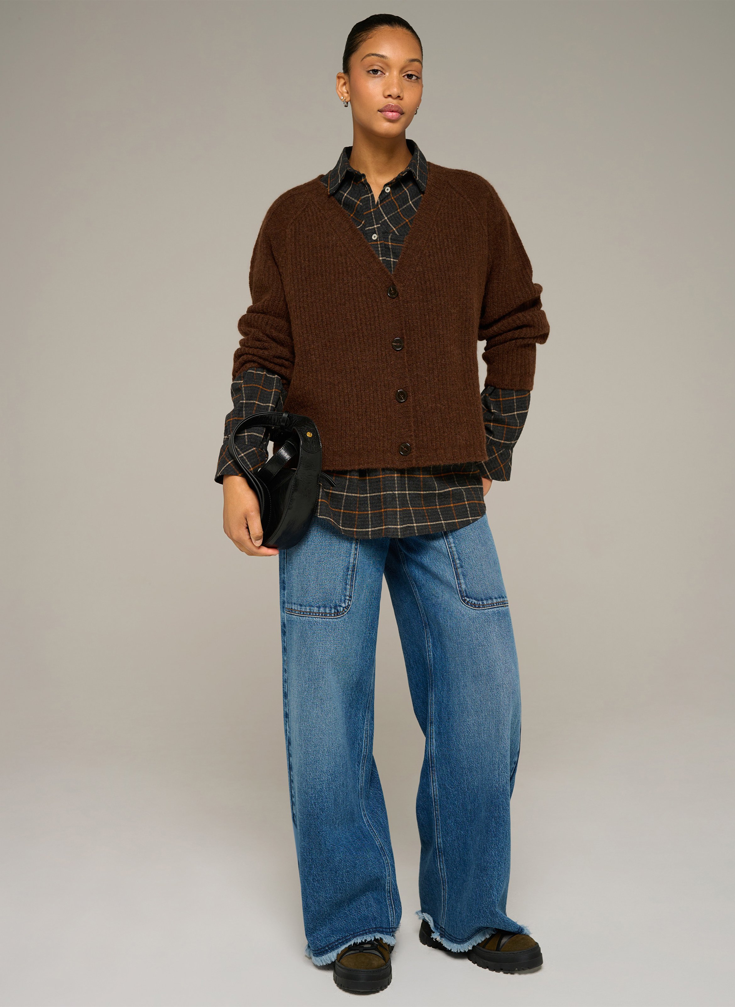 Wool-blend V-neck cardigan COTELAC ACOTE Brown
