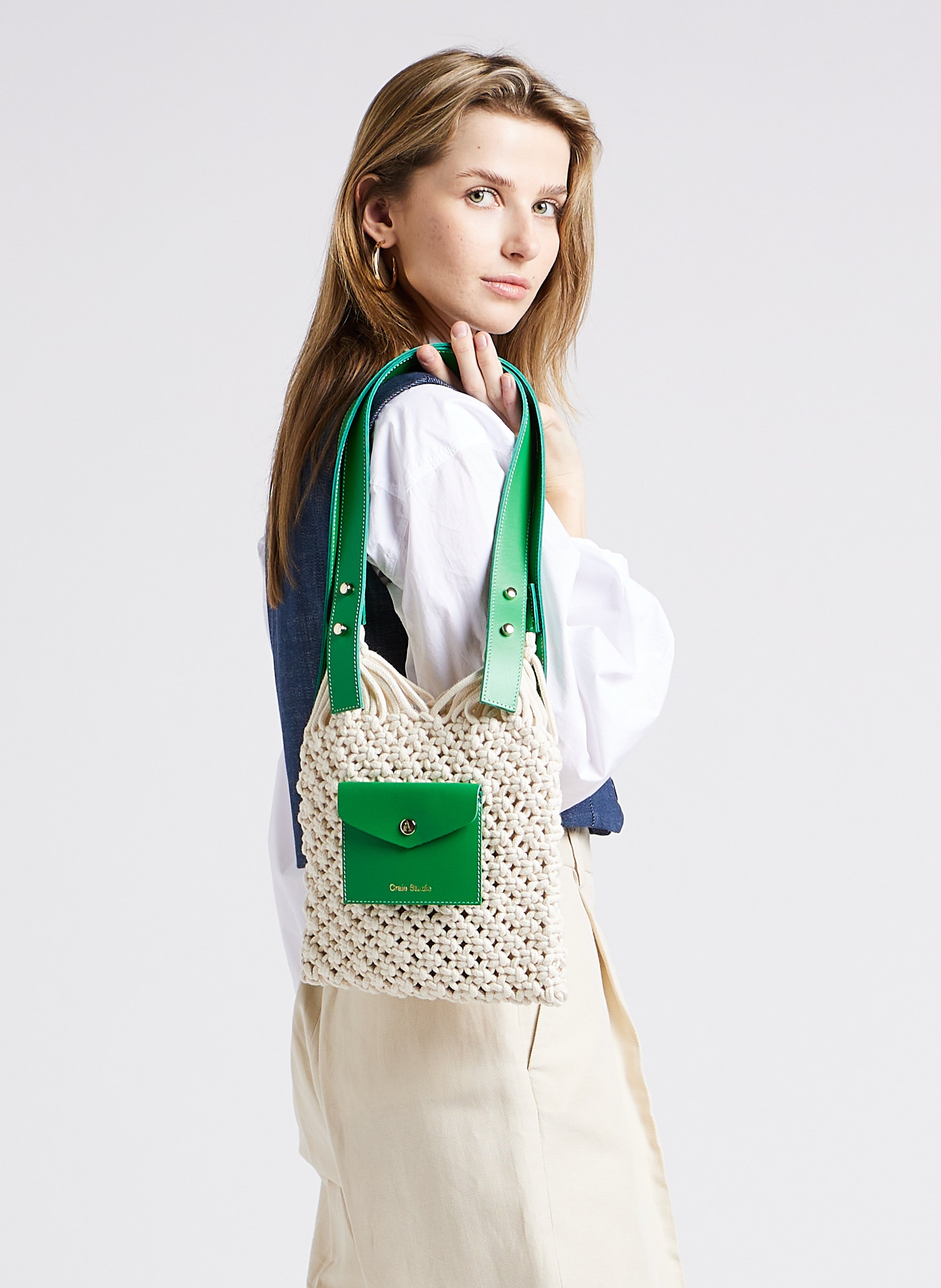 Sac porté épaule macramé en coton mélangé CRAIE STUDIO Vert