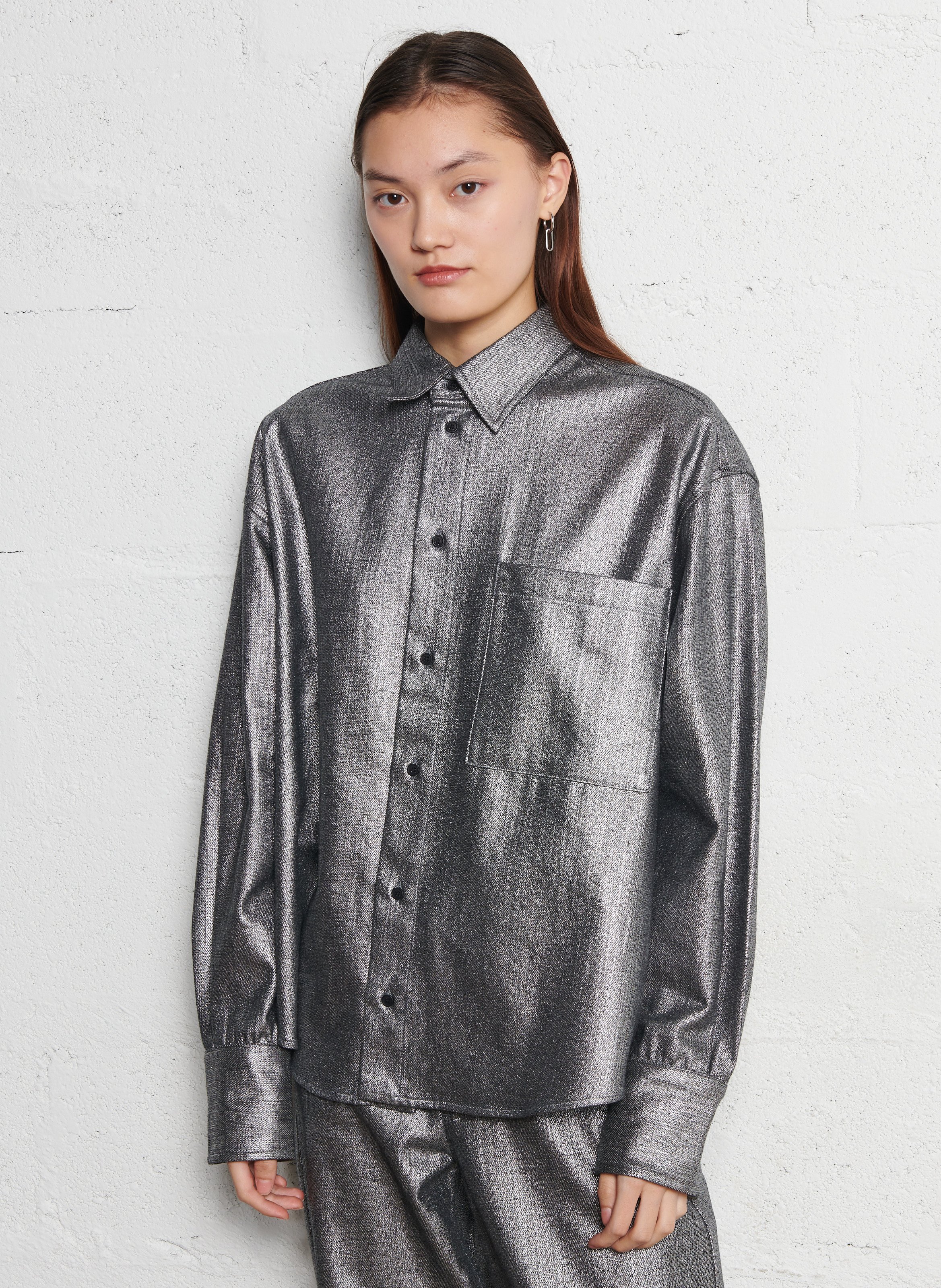 Wijdvallende glinsterende blouse COLLECTORS CLUB Zilver