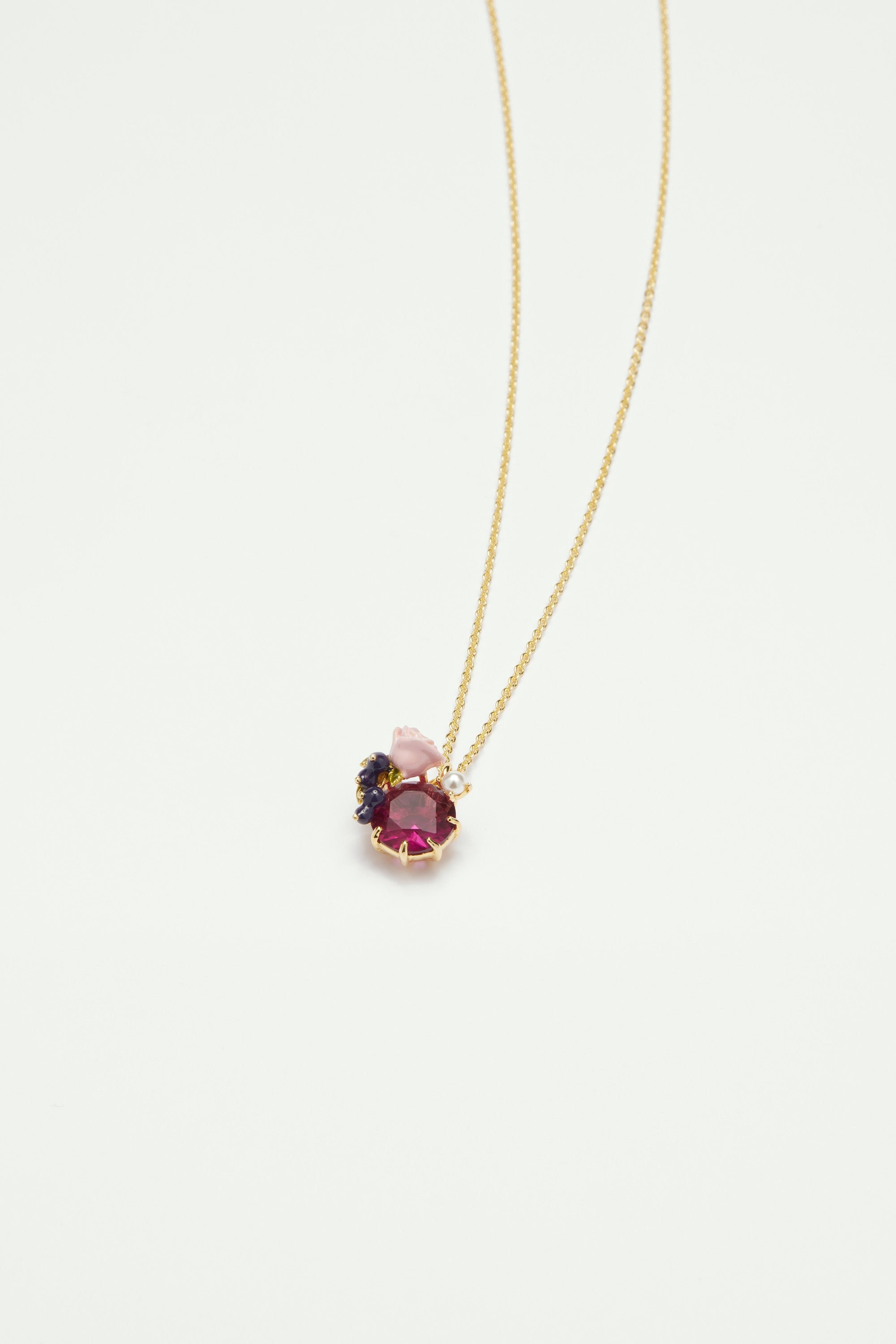 Blackcurrant and rose pendant necklace LES NEREIDES Pink