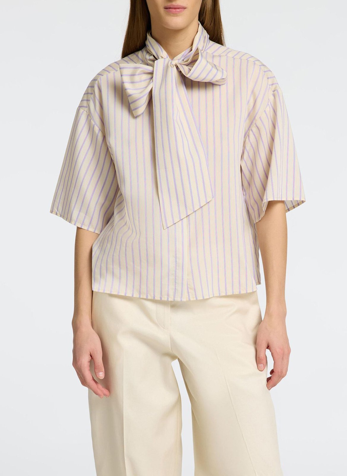 Straight shirt with lavallière collar SELECTED Beige