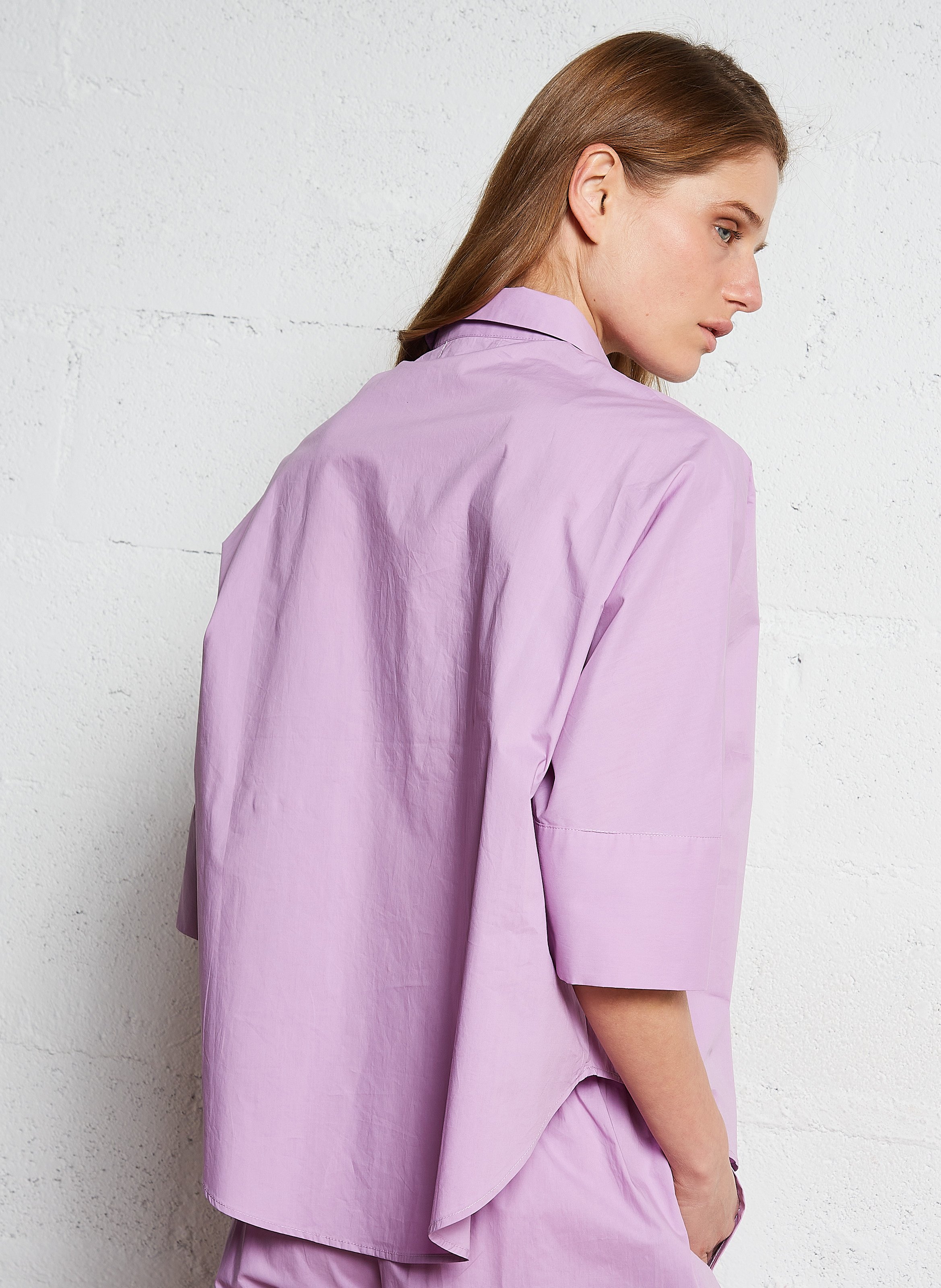 Oversize buttoned cotton poplin top BELLA JONES Purple