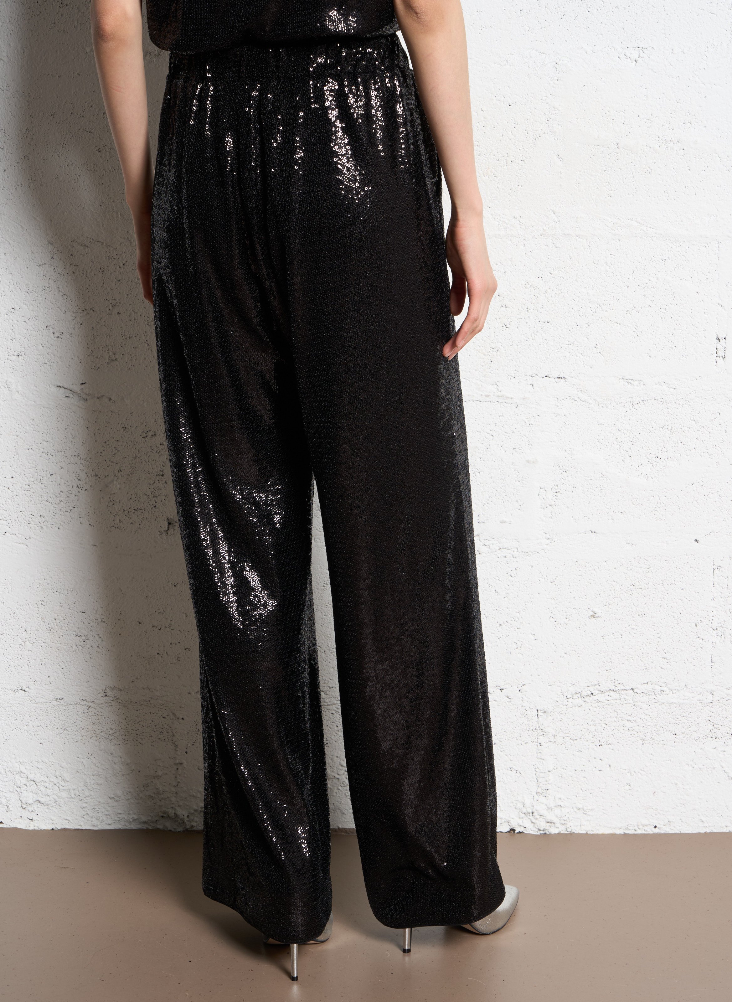 Pantalon large orné de sequins  SUNCOO Noir