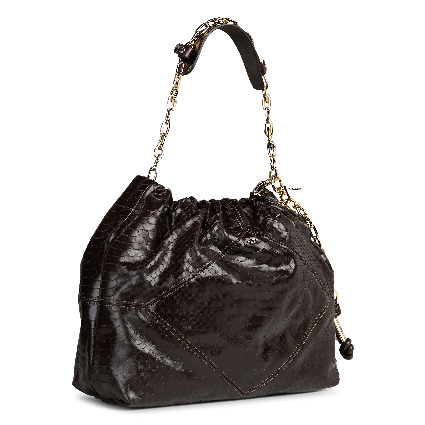 Sac porté épaule en cuir embossé python BA&SH Marron