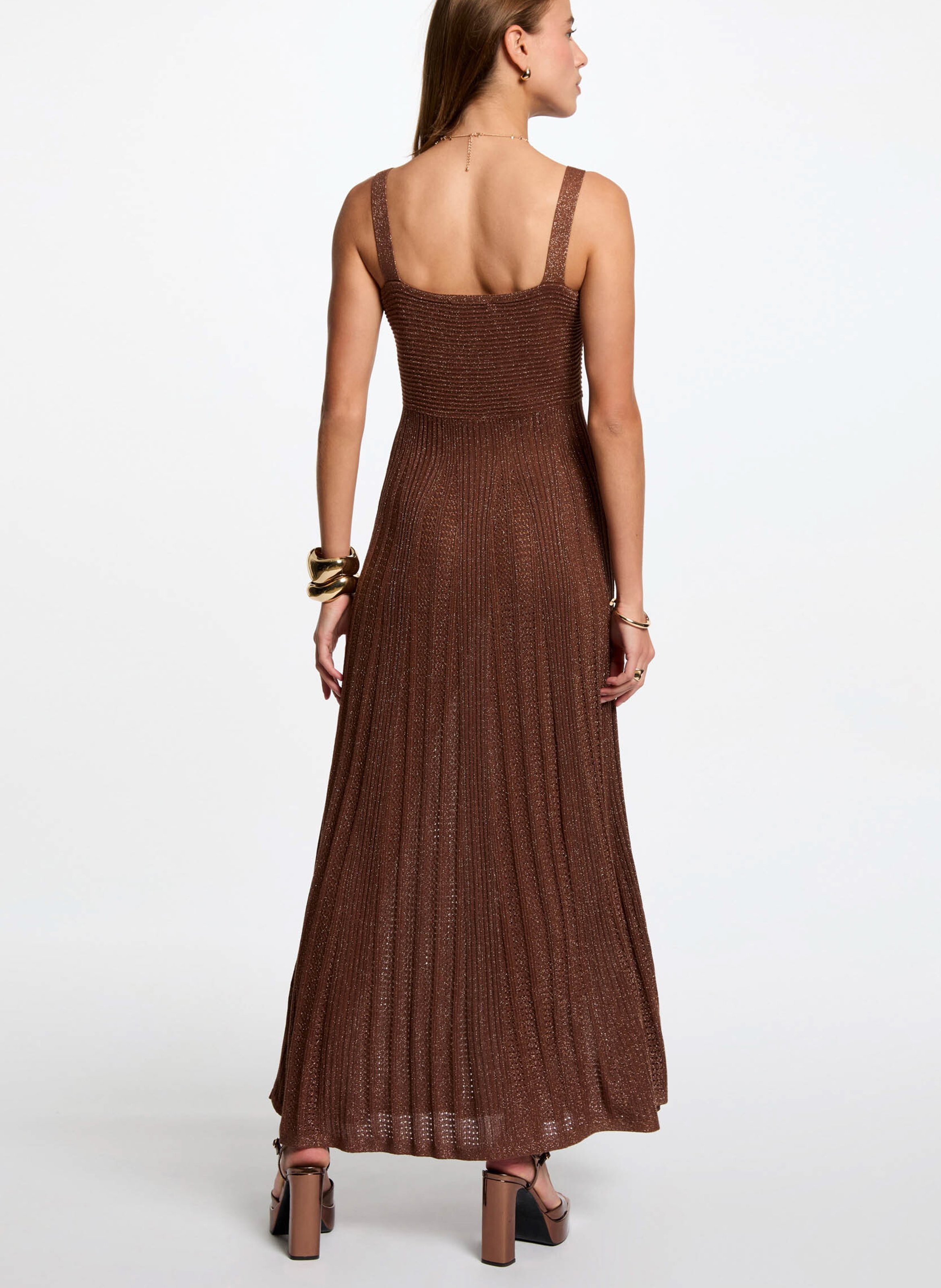 Long square-neck dress Brown