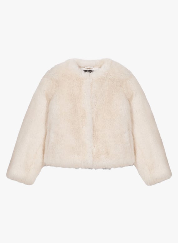 Maje Manteau Fourrure Court Blouson Fausse Fourrure Veste Blanche