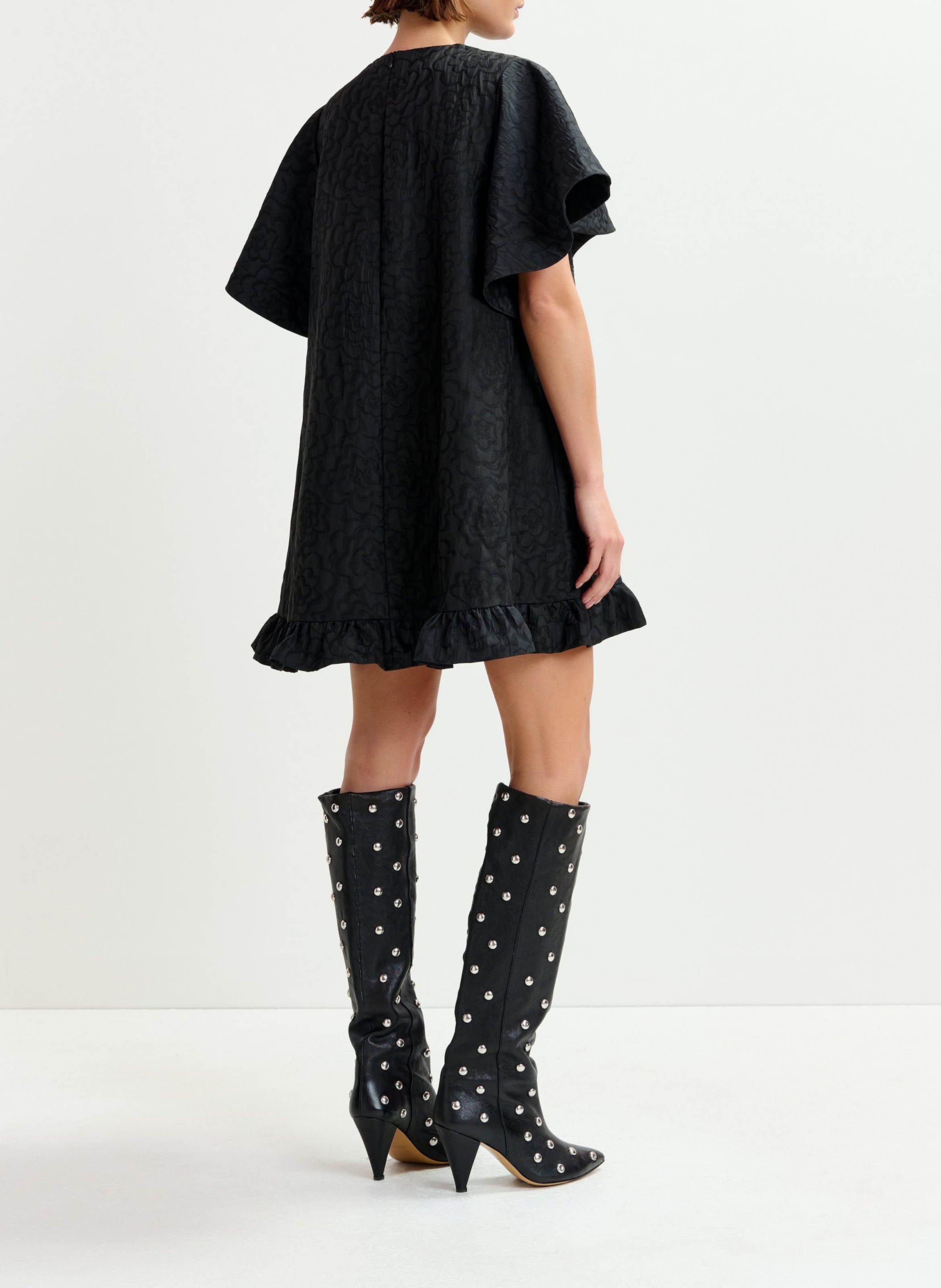 Robe courte col rond en jacquard imprimé ESSENTIEL ANTWERP Noir