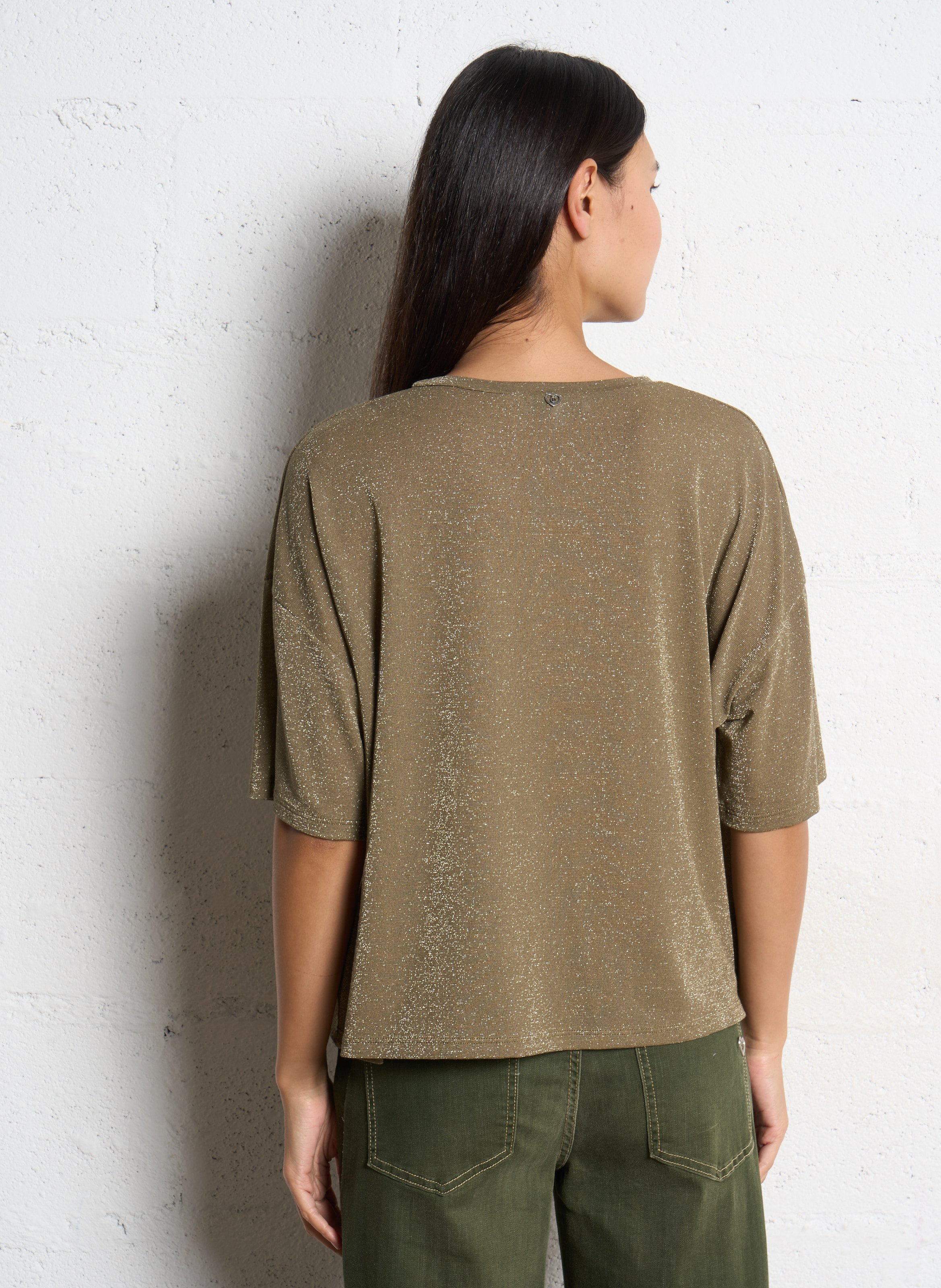 Flowy loose sequined t-shirt PLEASE Khaki