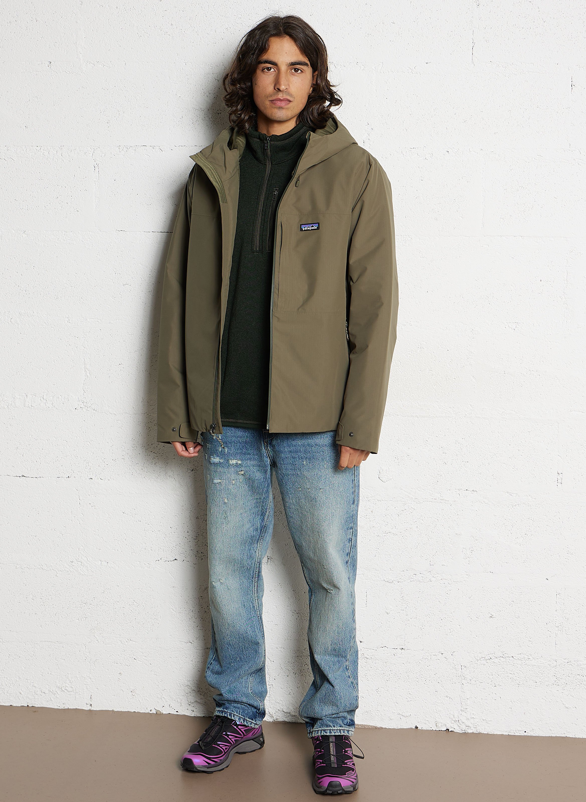 Buttoned and zipped high-neck fitted raincoat PATAGONIA Green