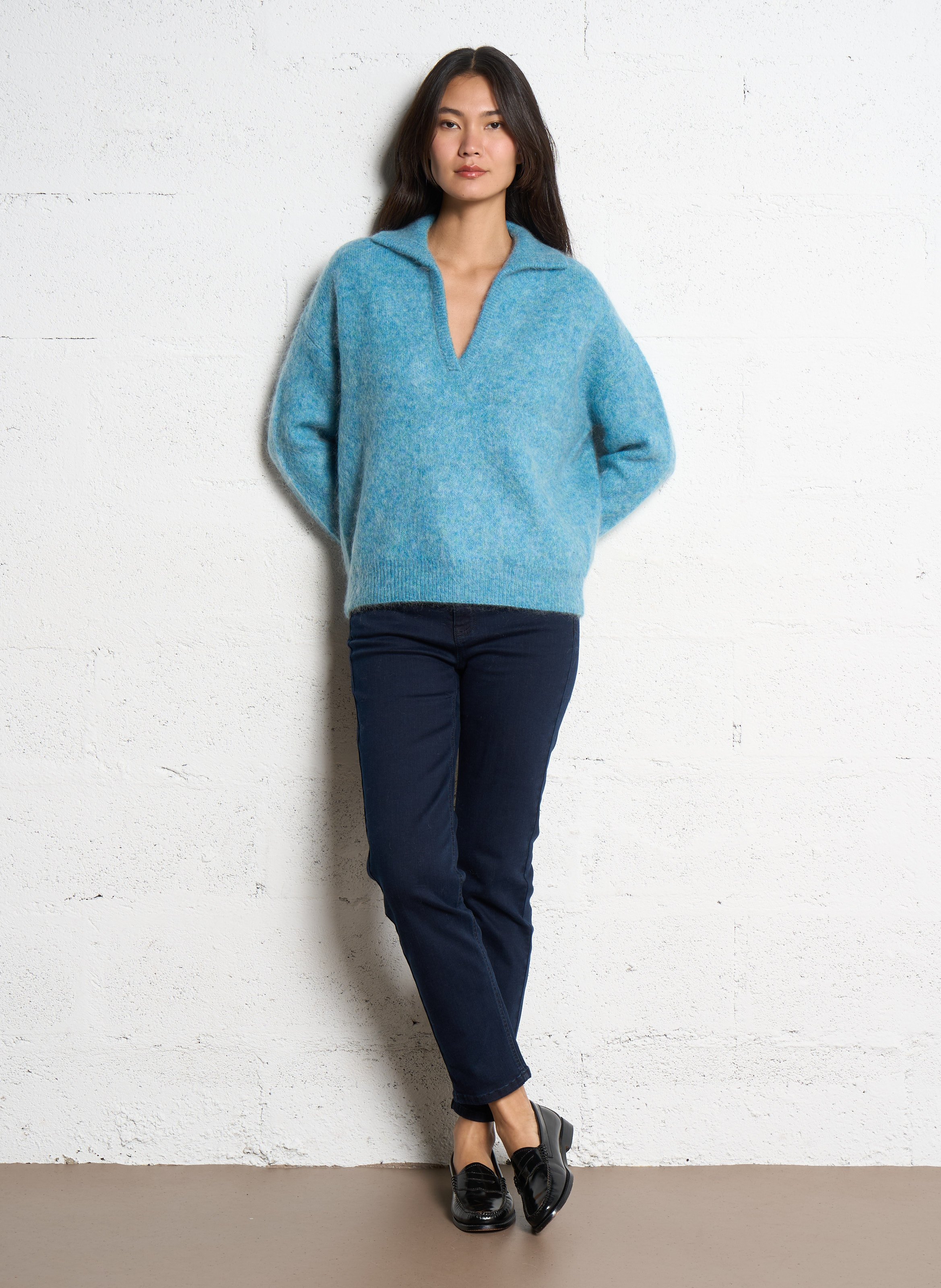 Pull col v en laine mélangée MAISON 123 Bleu