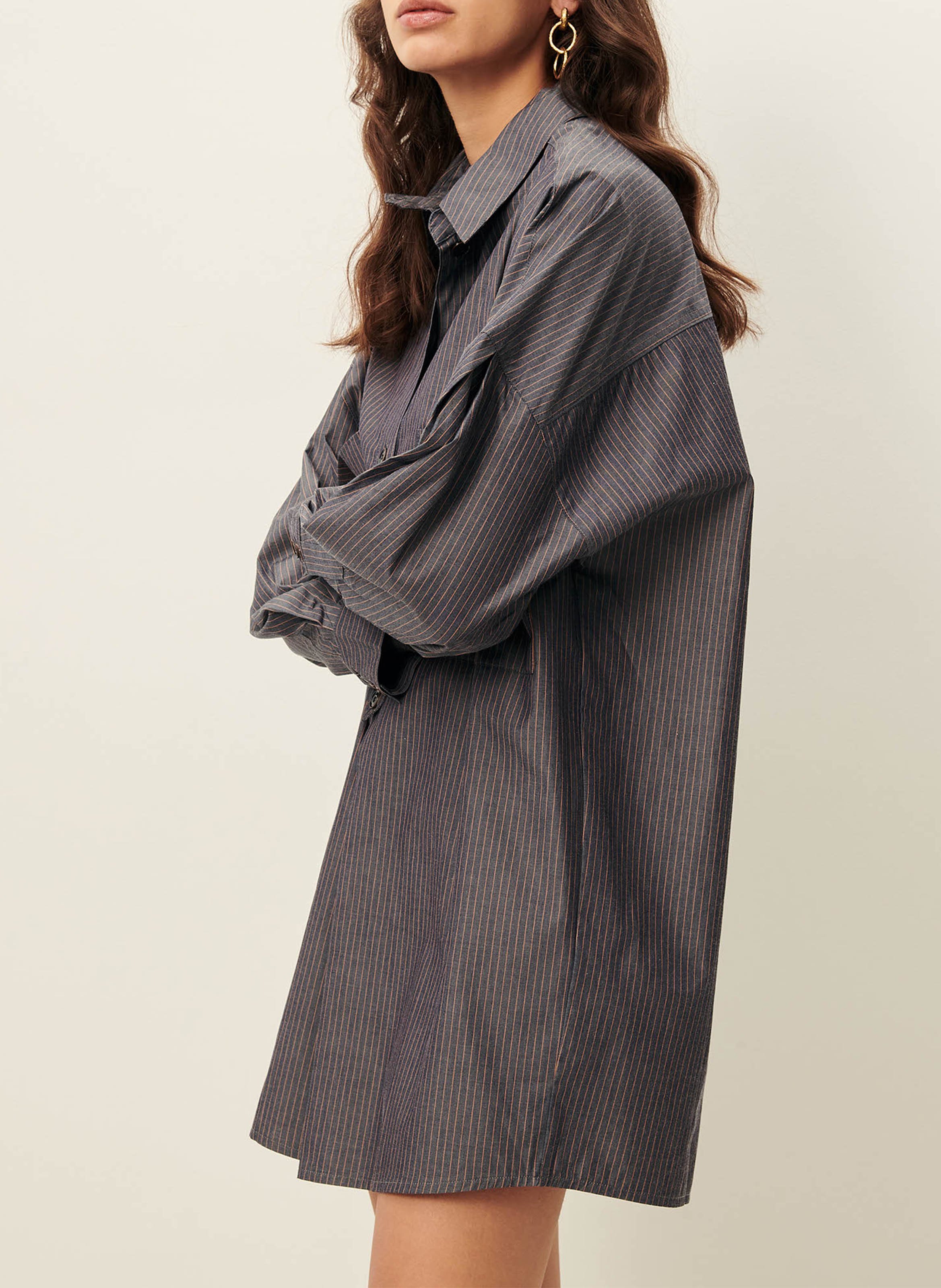 Oversized classic collar striped cotton shirt dress SESSUN Blue