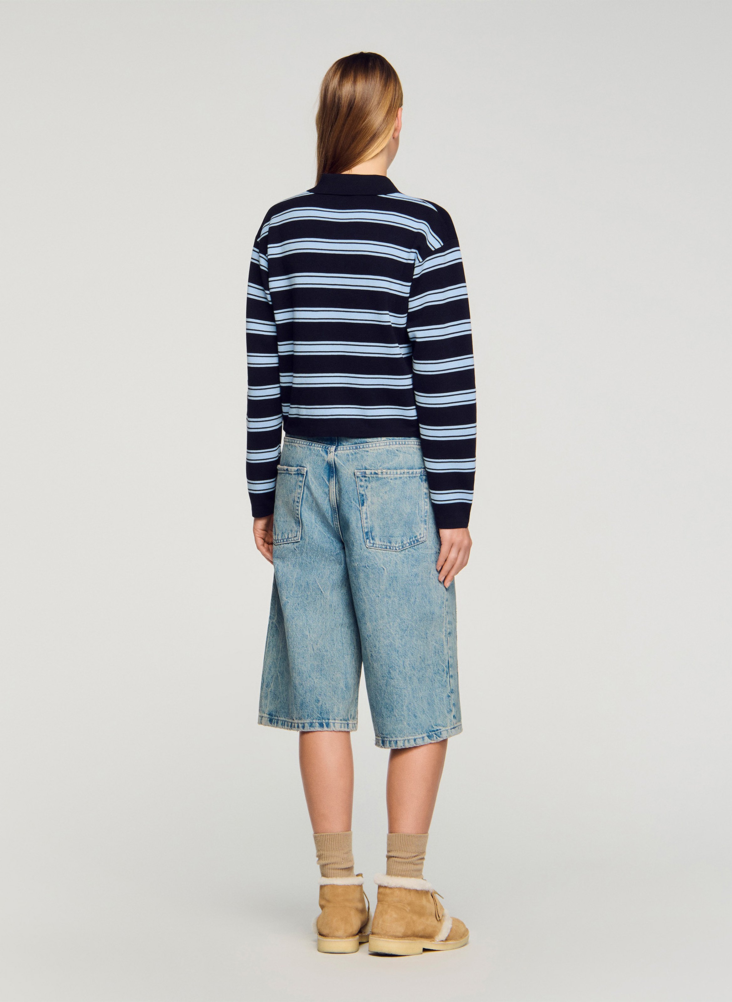 Straight polo in cotton, silk, and linen SANDRO Blue