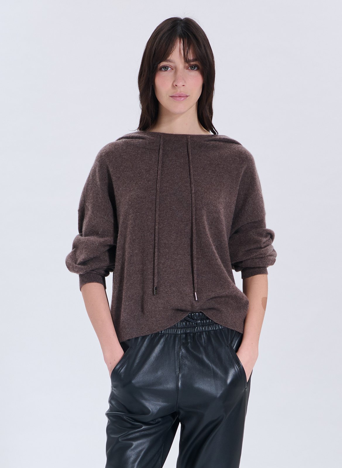 Pull à capuche en cachemire ZAPA Marron