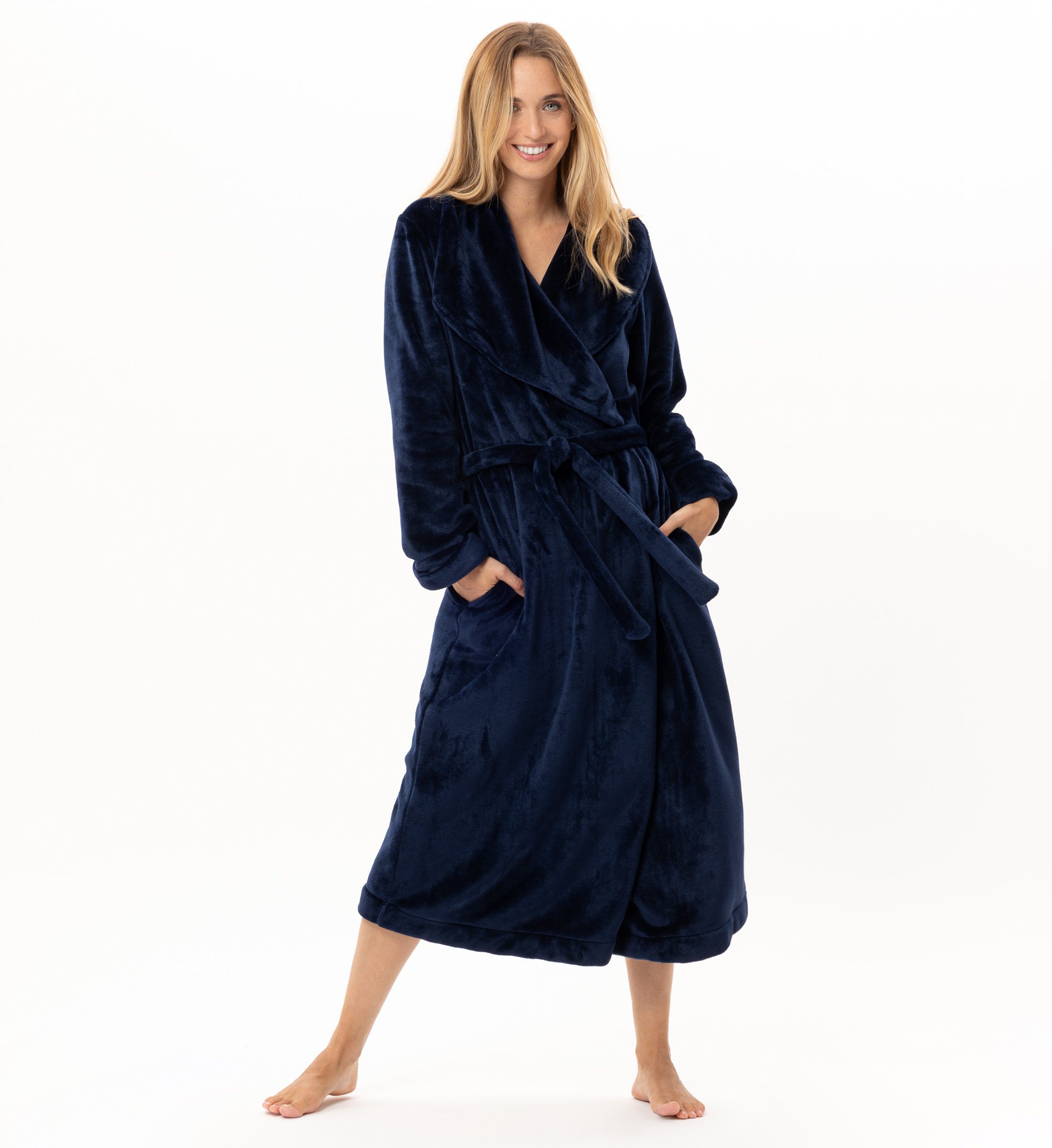Long plush flannel wrap robe LE CHAT Blue