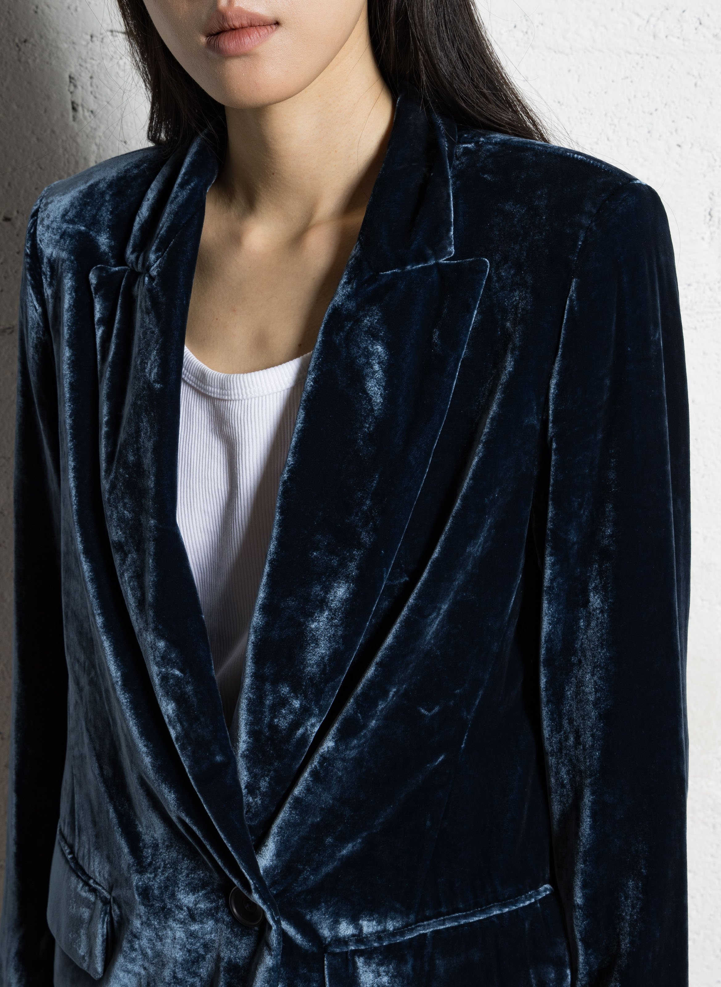 Veste ajustée col tailleur en velours DIEGA Bleu