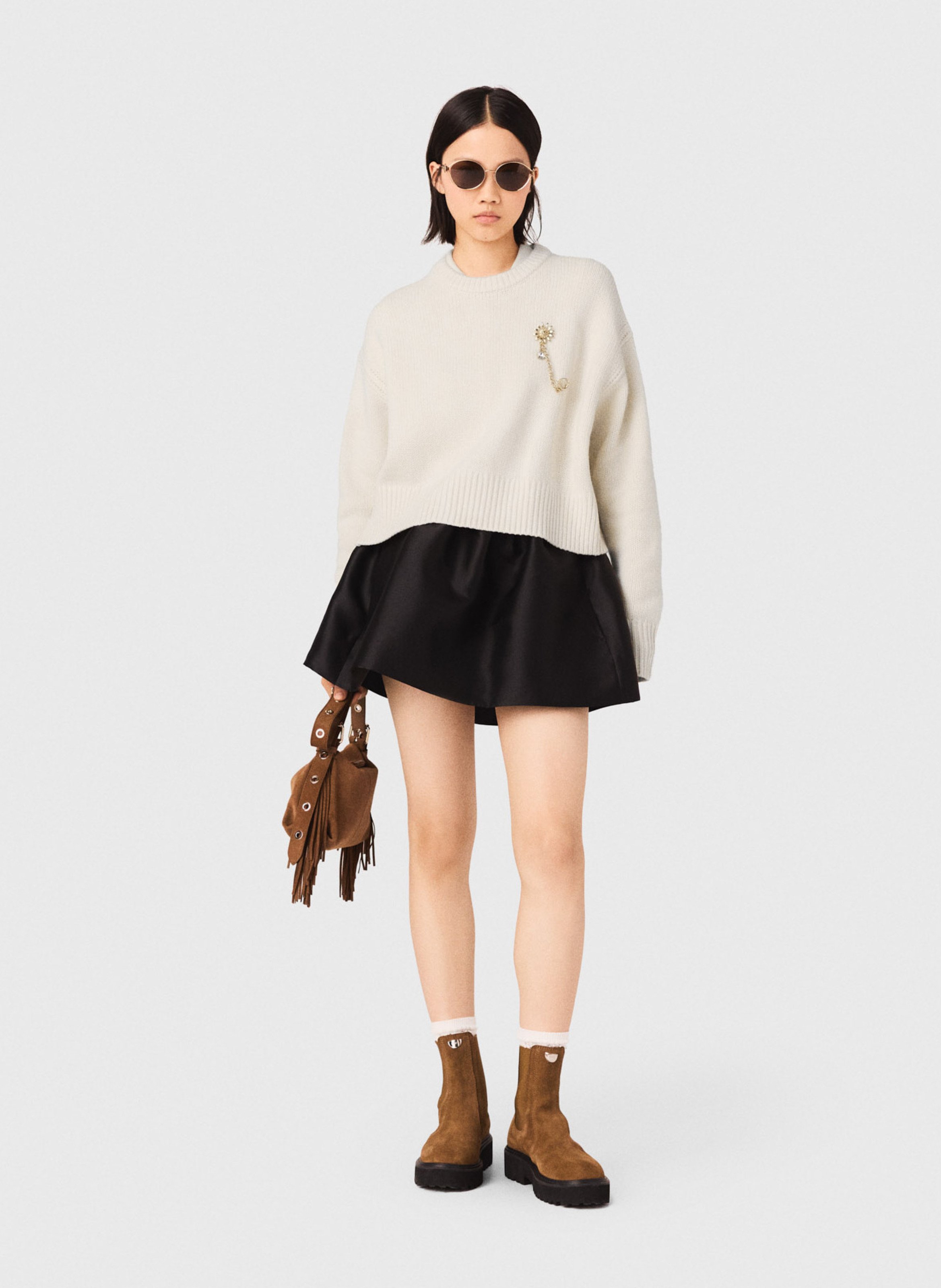 Oversized wool and cashmere sweater with brooch MAJE Beige