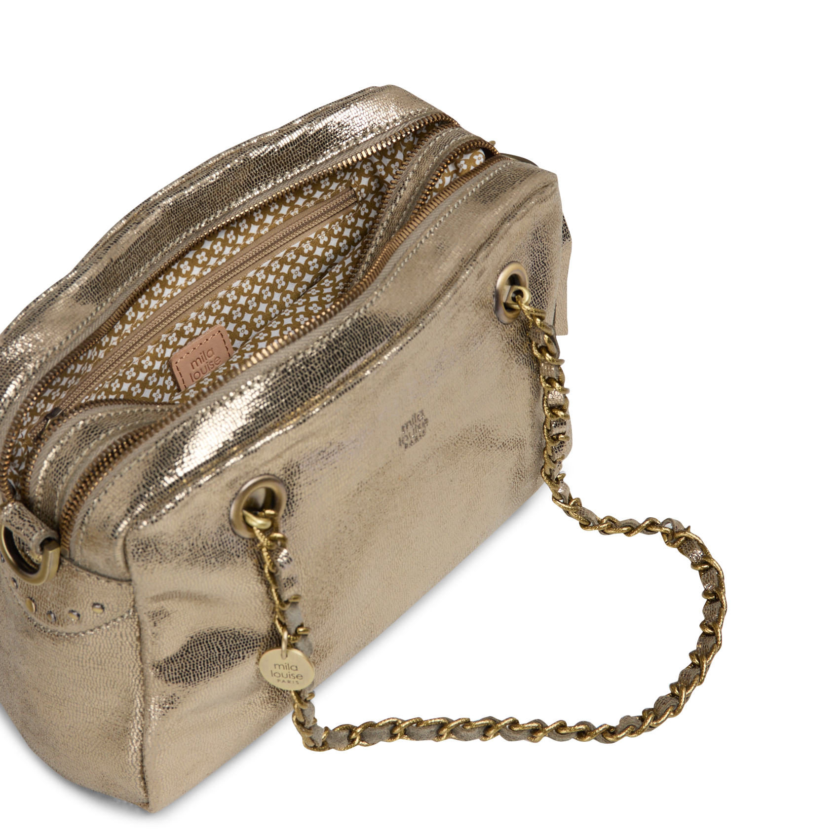 Schoudertas met dubbele compartimenten van leer MILA LOUISE Groen