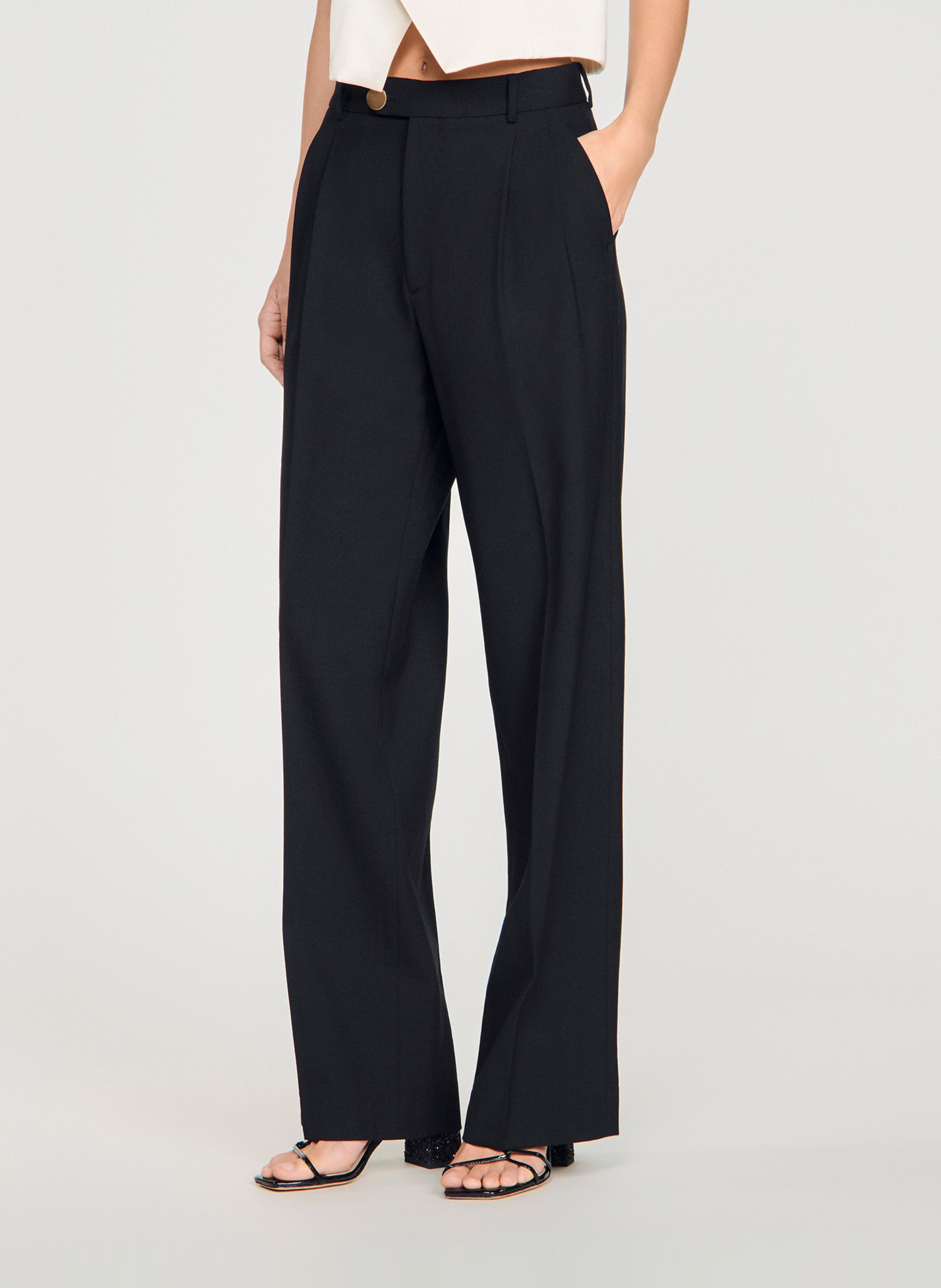 Straight tailored trousers in plain color SANDRO Black