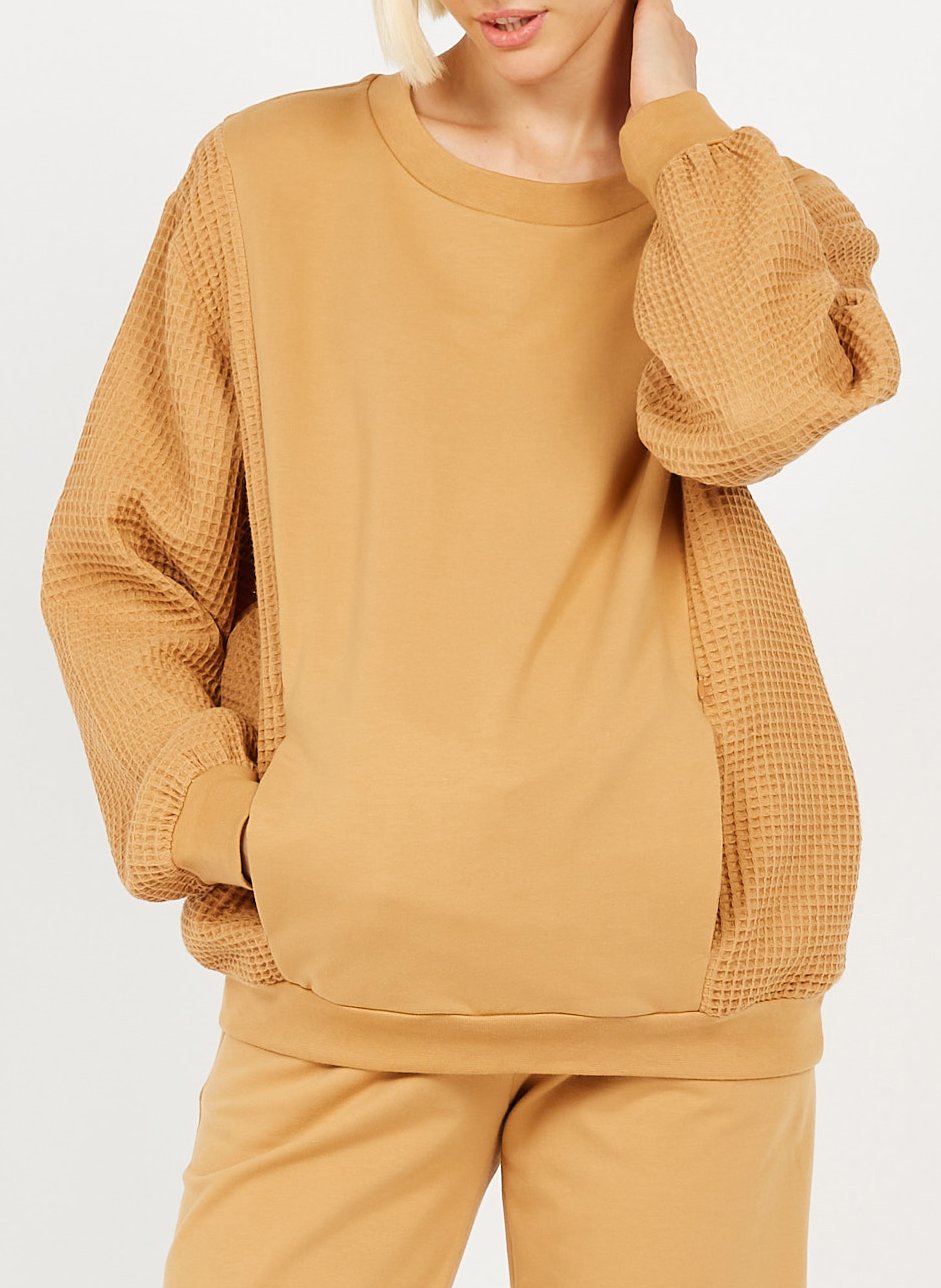 Katoenen zwangerschapstop met lange mouwen POLINA Bruin