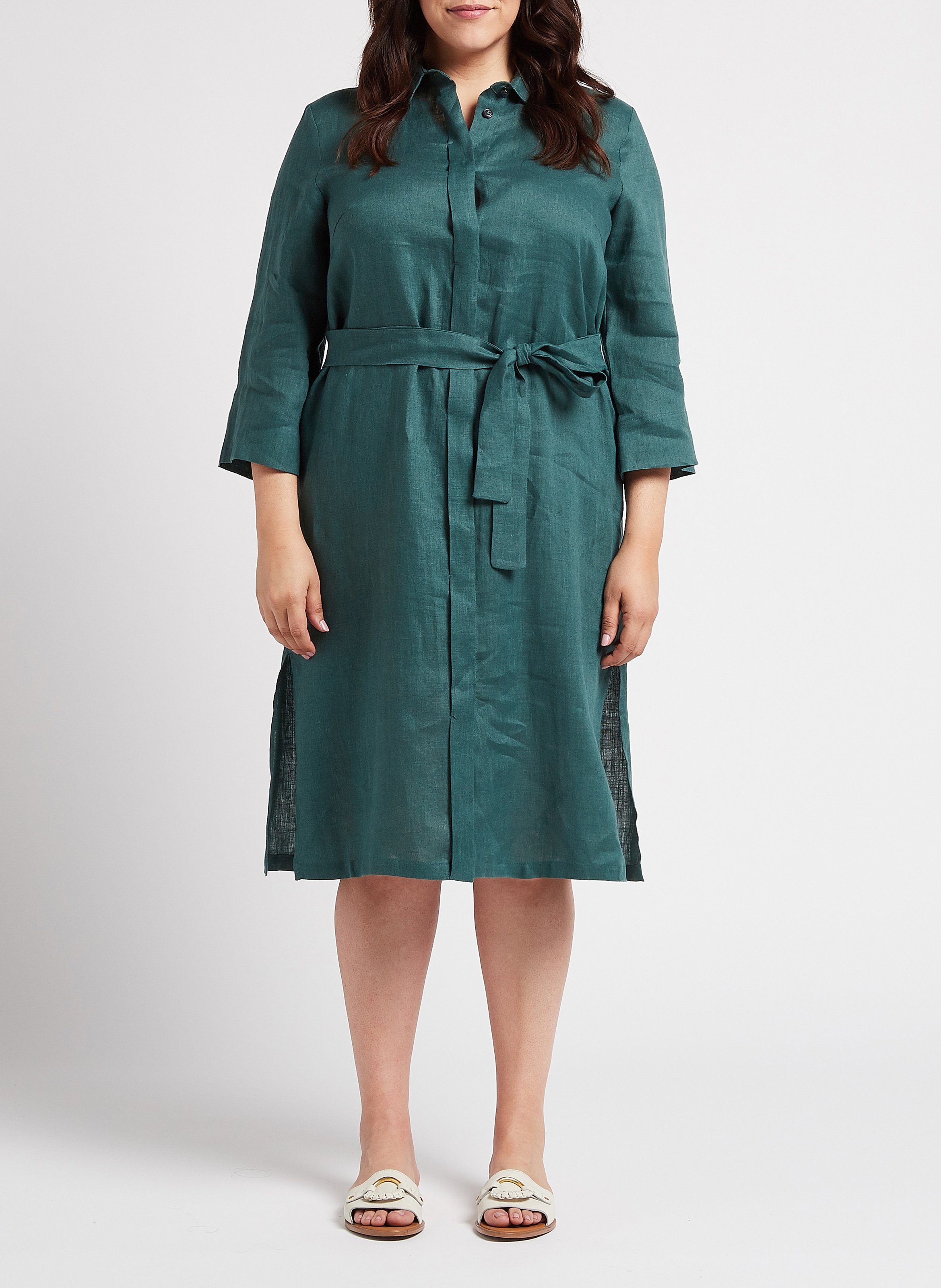 Wijde, linnen overhemdjurk PERSONA by Marina Rinaldi Groen