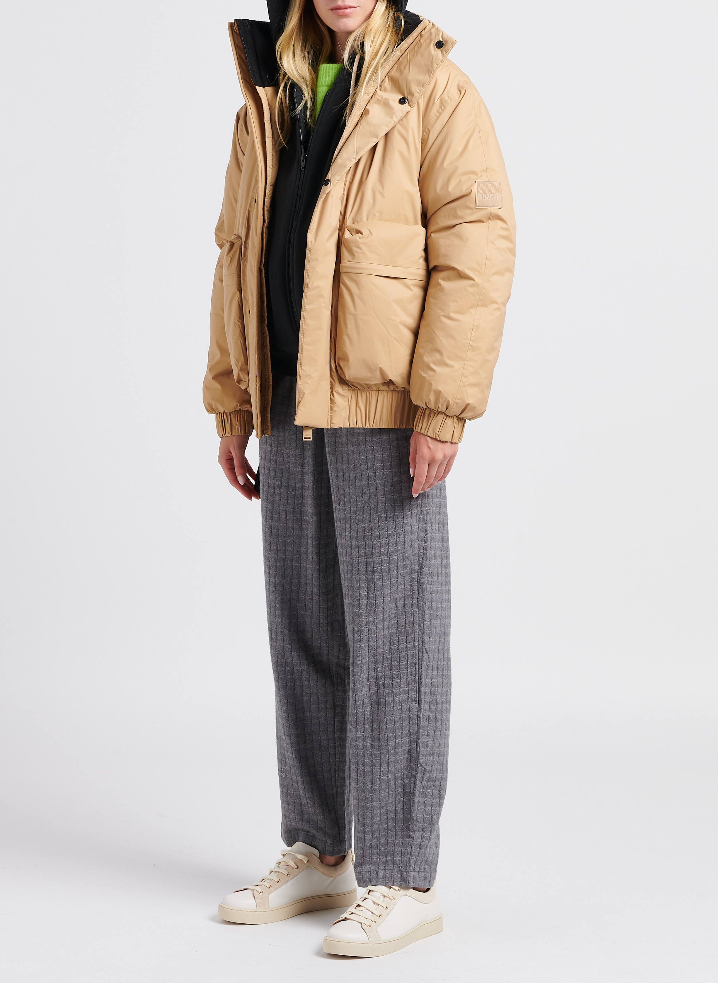 Doudoune col montant ample RAINS Beige