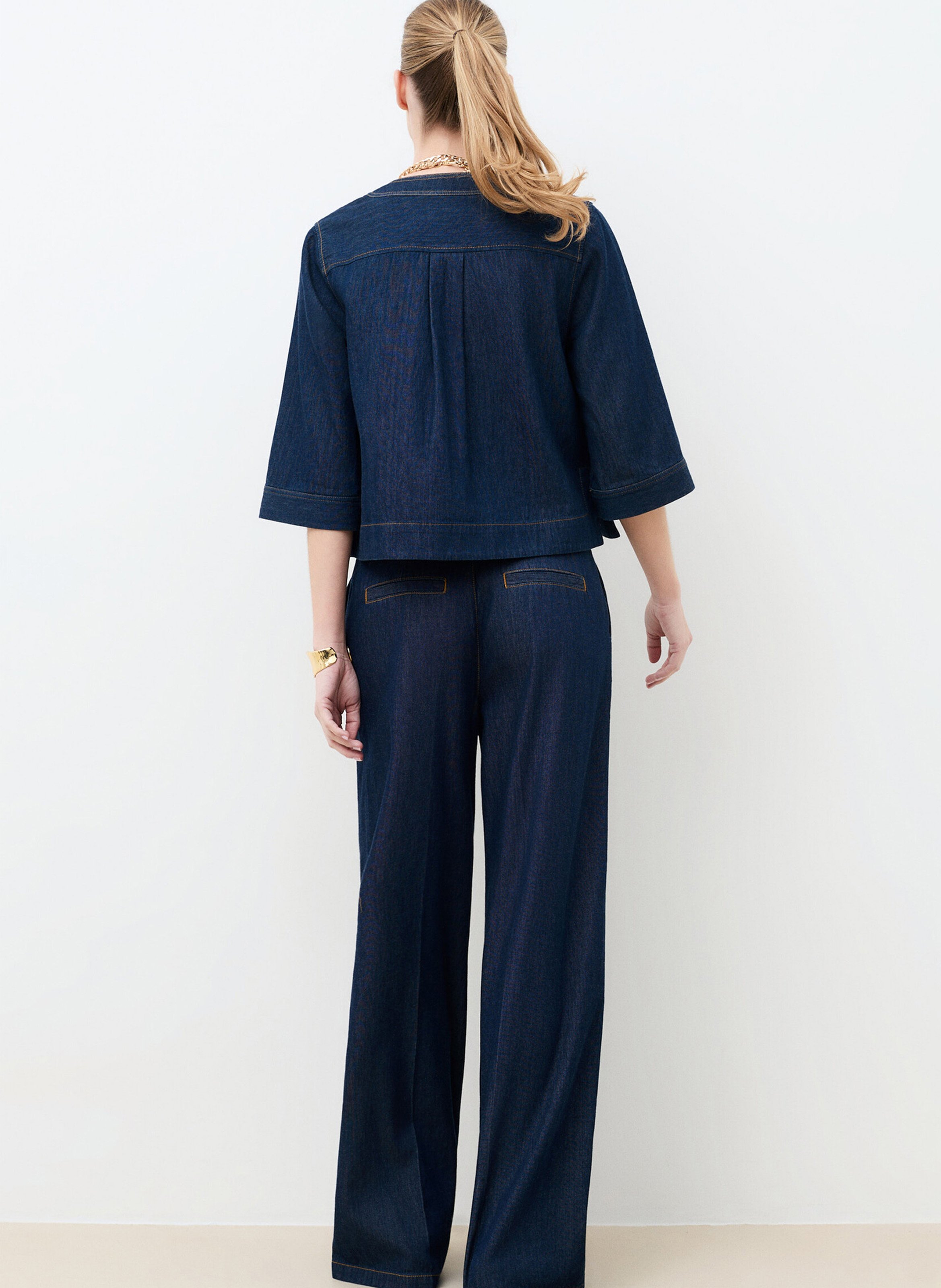 Wijde katoenen blouse met V-hals CAROLL Blauw