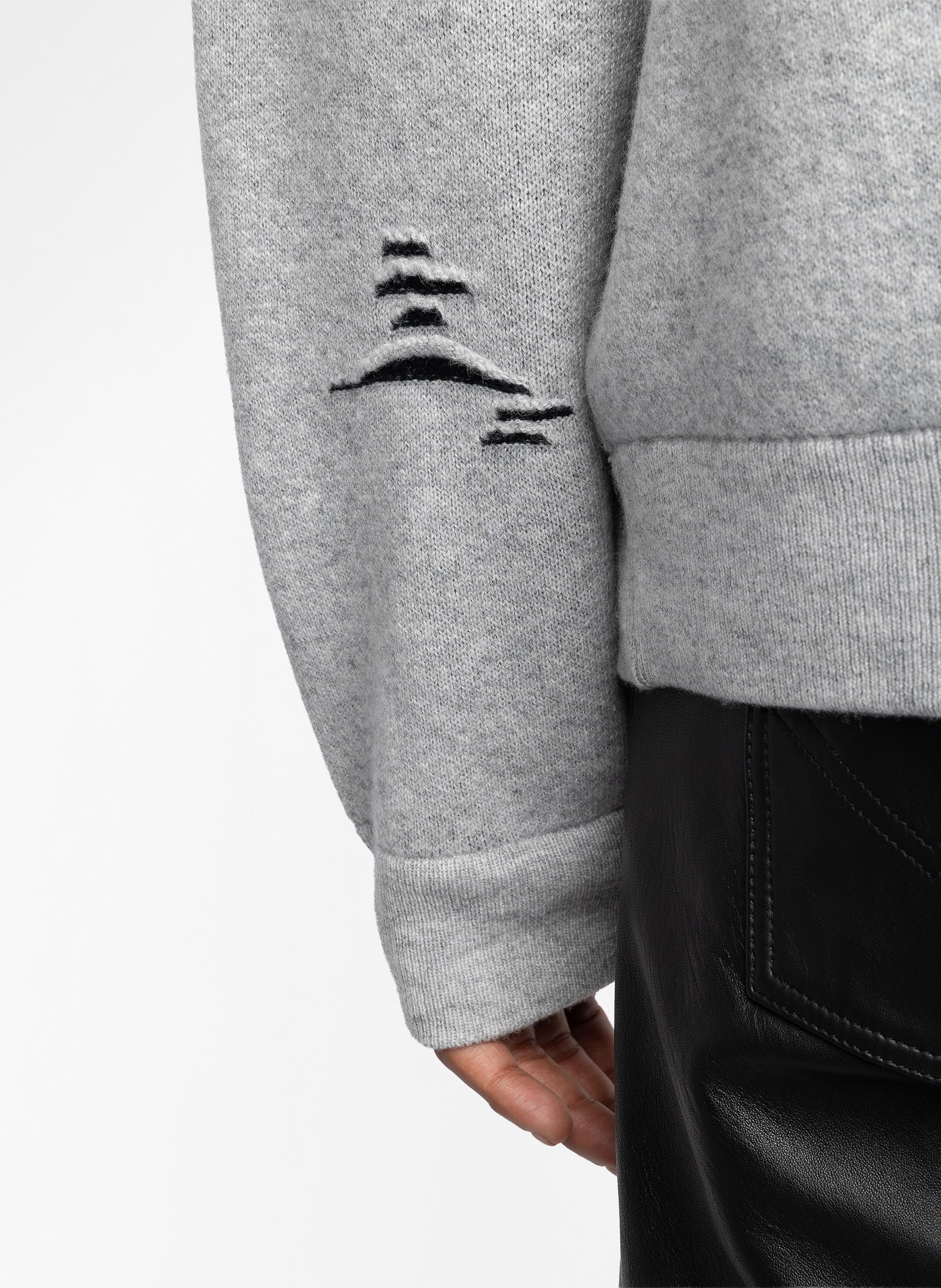 Gerader Hoodie aus Wolle und Kaschmir mit Stickerei ZADIG&VOLTAIRE Grau
