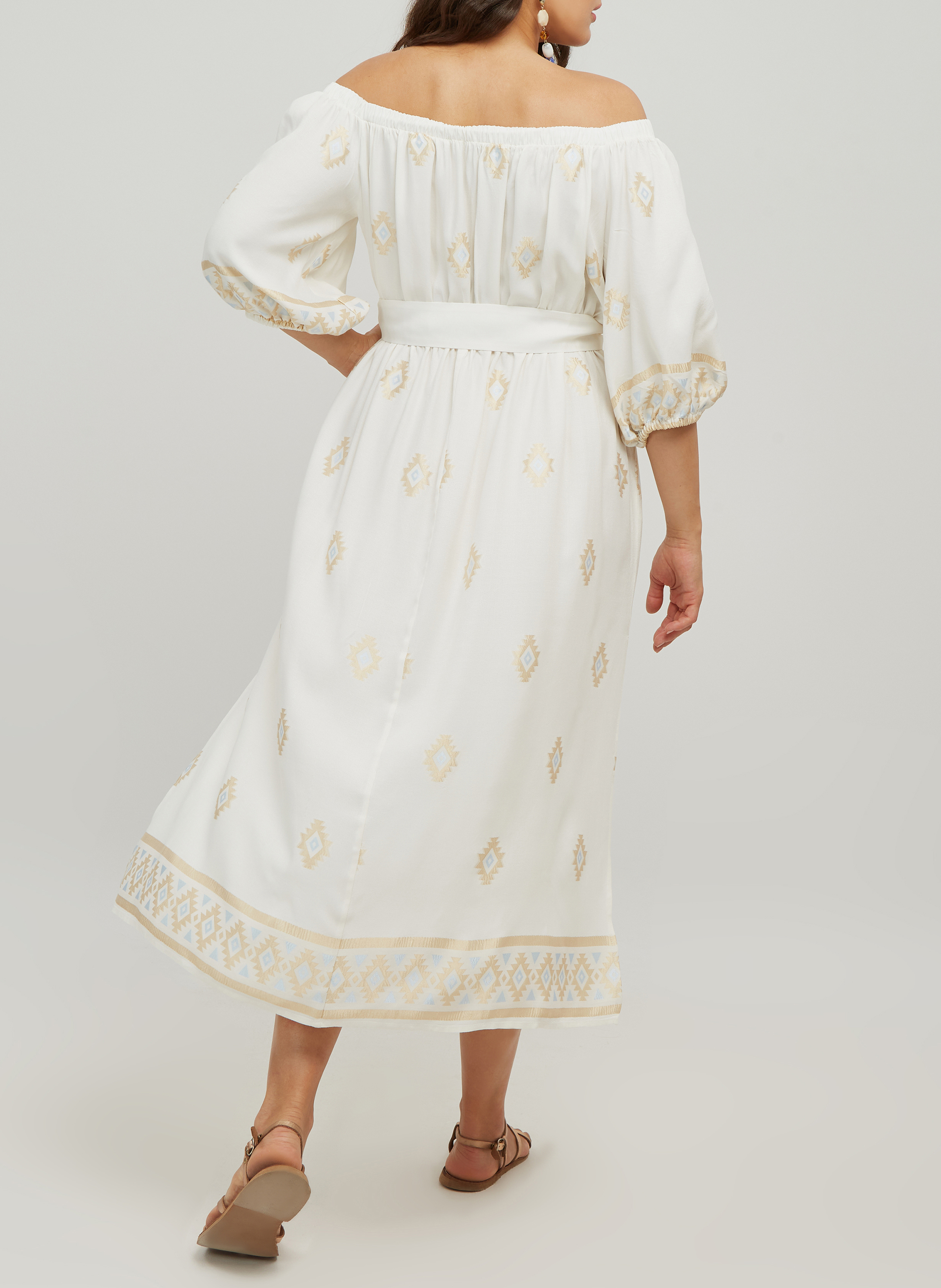 Robe midi imprimée en viscose  MAT FASHION Blanc