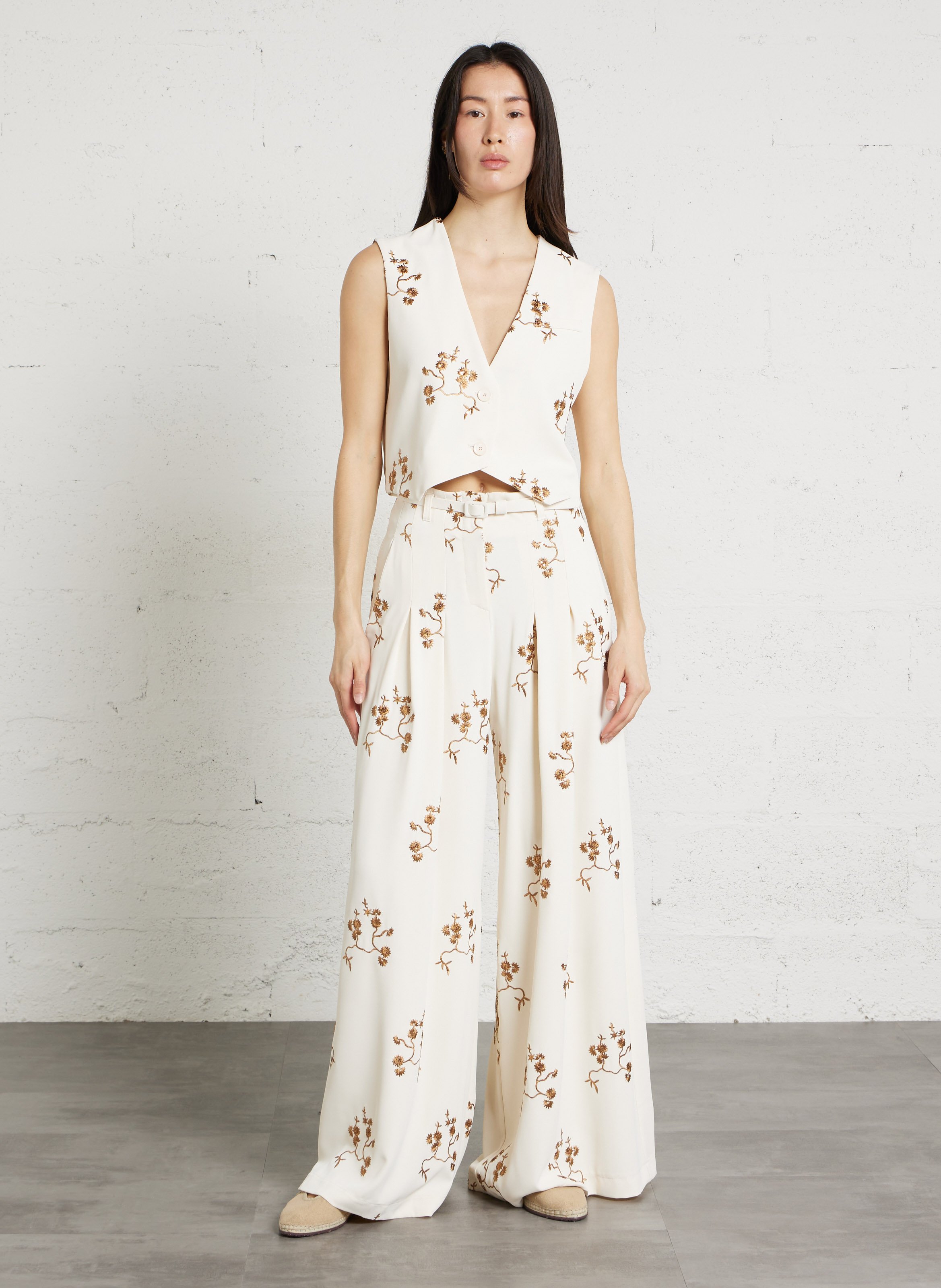 Weite, bestickte Hose IMPERIAL Beige