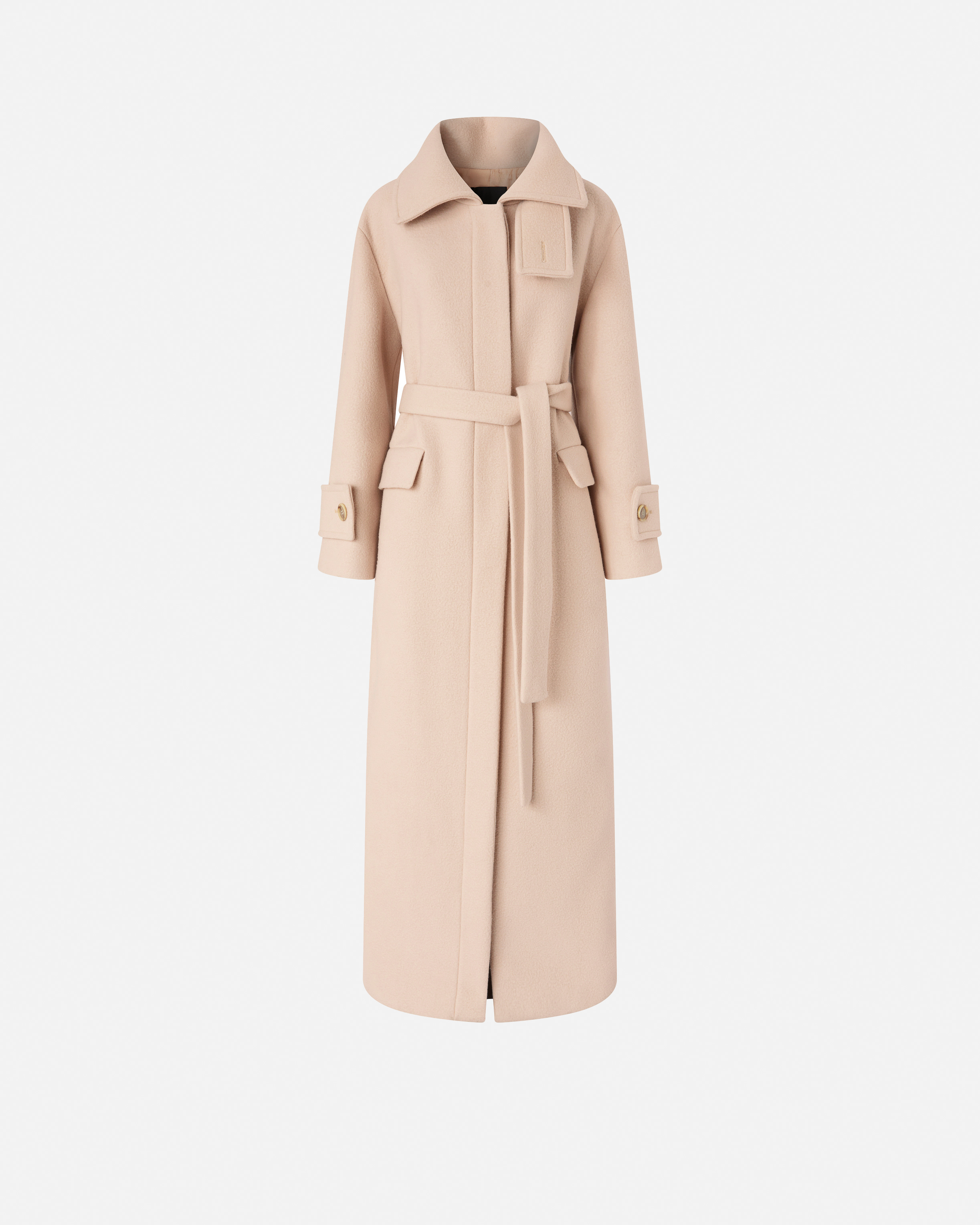 Long belted coat in wool fabric PINKO Beige