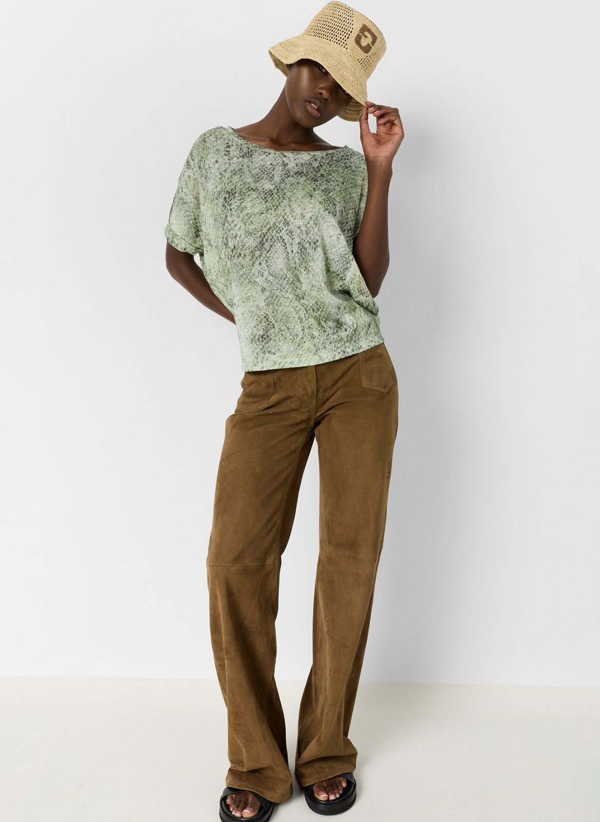 Tee-shirt oversize col rond en coton mélangé  imprimé GERARD DAREL Kaki