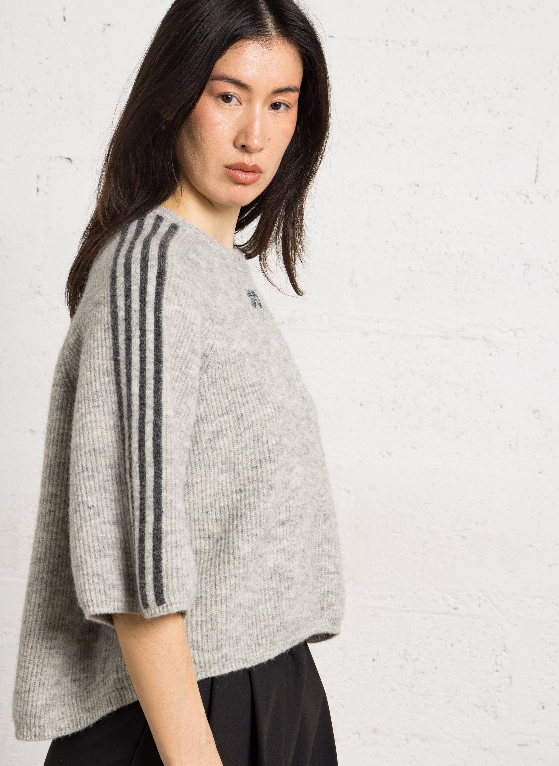 Oversized Rundhalsausschnitt-Pullover aus gemischtem Alpakawolle mit Stickerei AMERICAN VINTAGE Grau