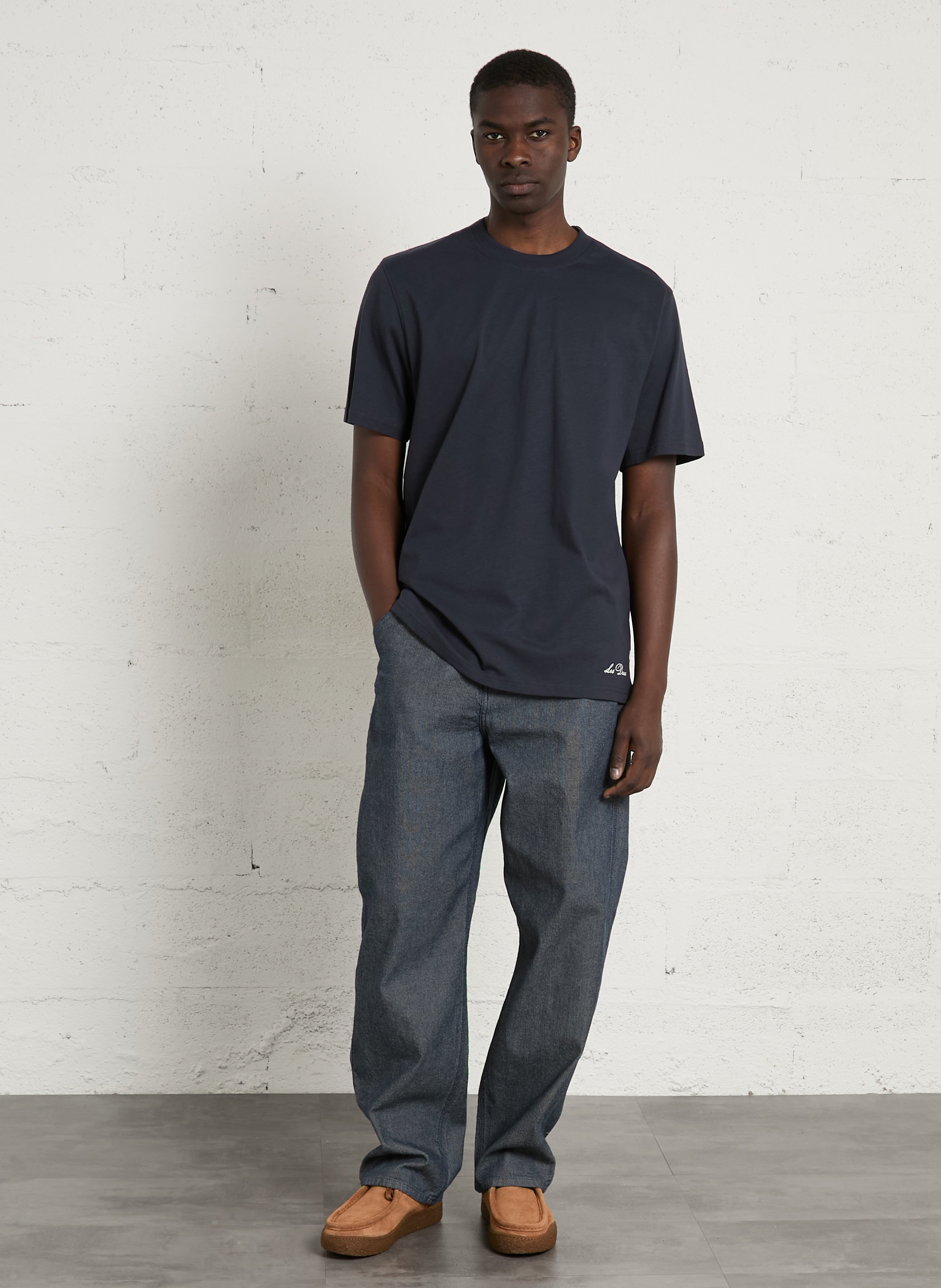 Straight round-neck printed organic cotton T-shirt LES DEUX Blue