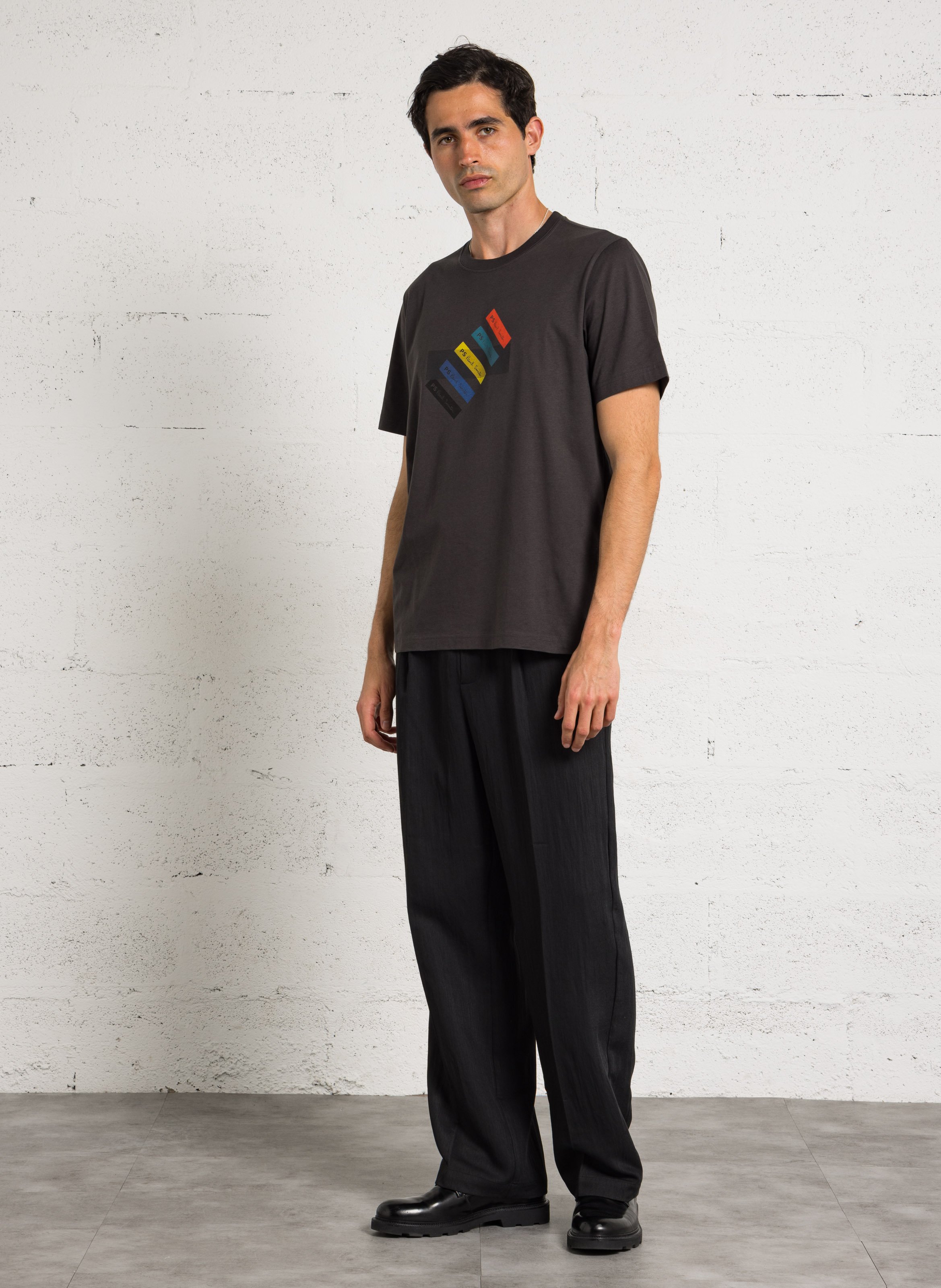 Oversize T-Shirt mit Rundhalsausschnitt aus Bio-Baumwolle mit Siebdruck PAUL SMITH Silber