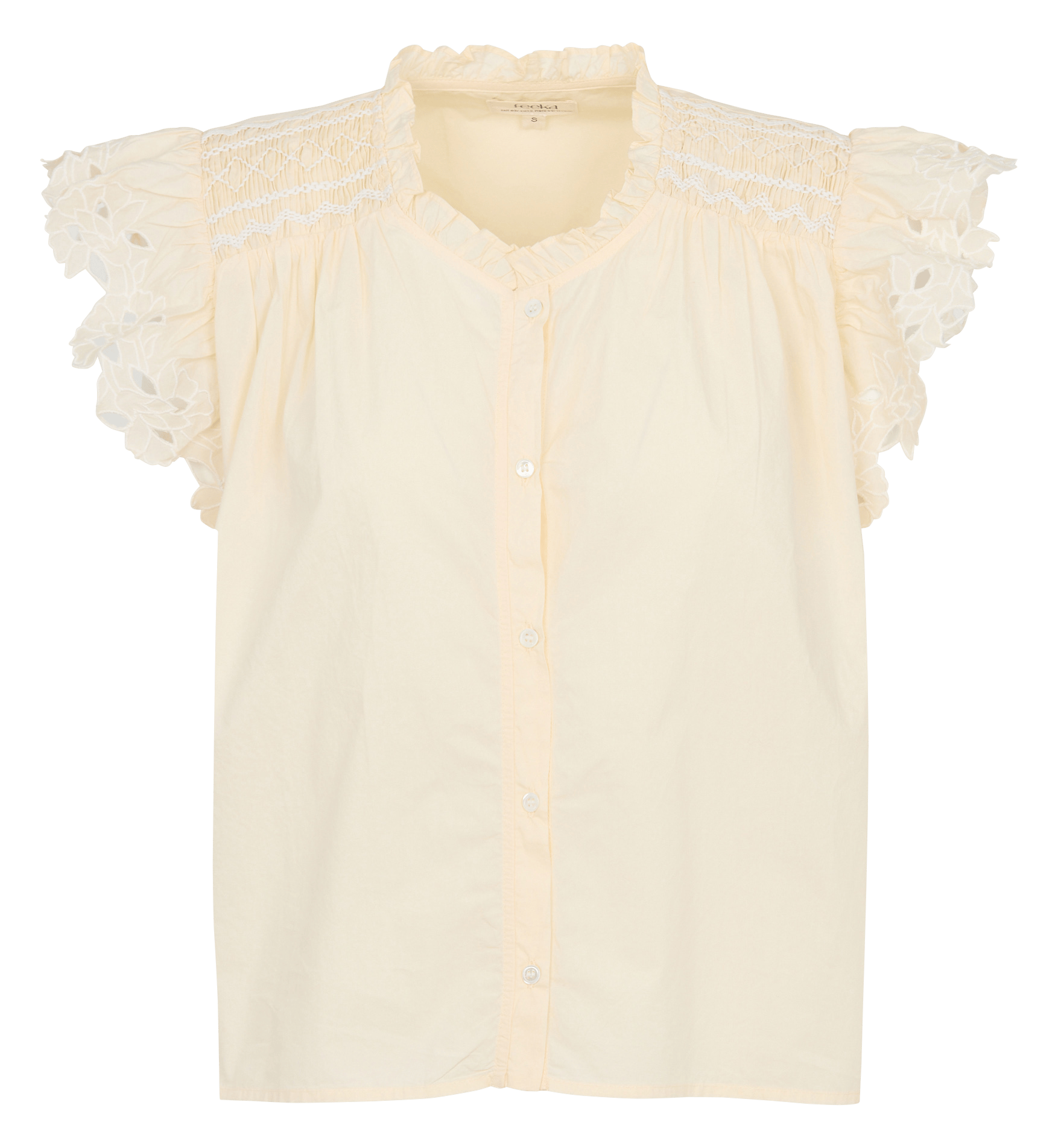 Weite Baumwollbluse mit Rundhalsausschnitt FEEKA Beige