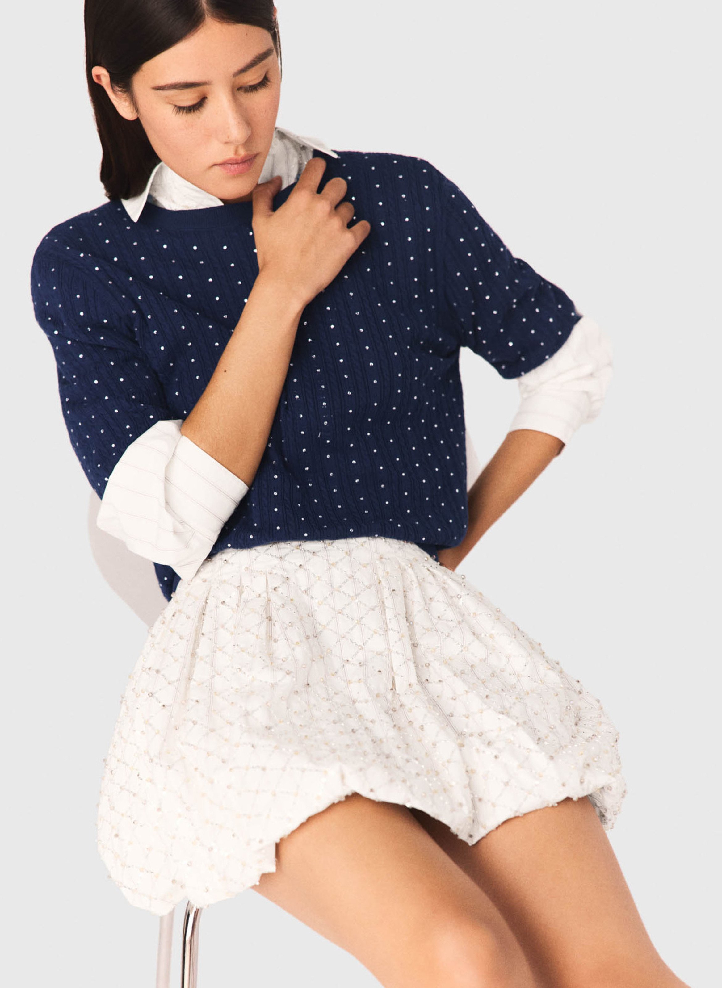 Korte uitlopende katoenen rok MAJE Wit