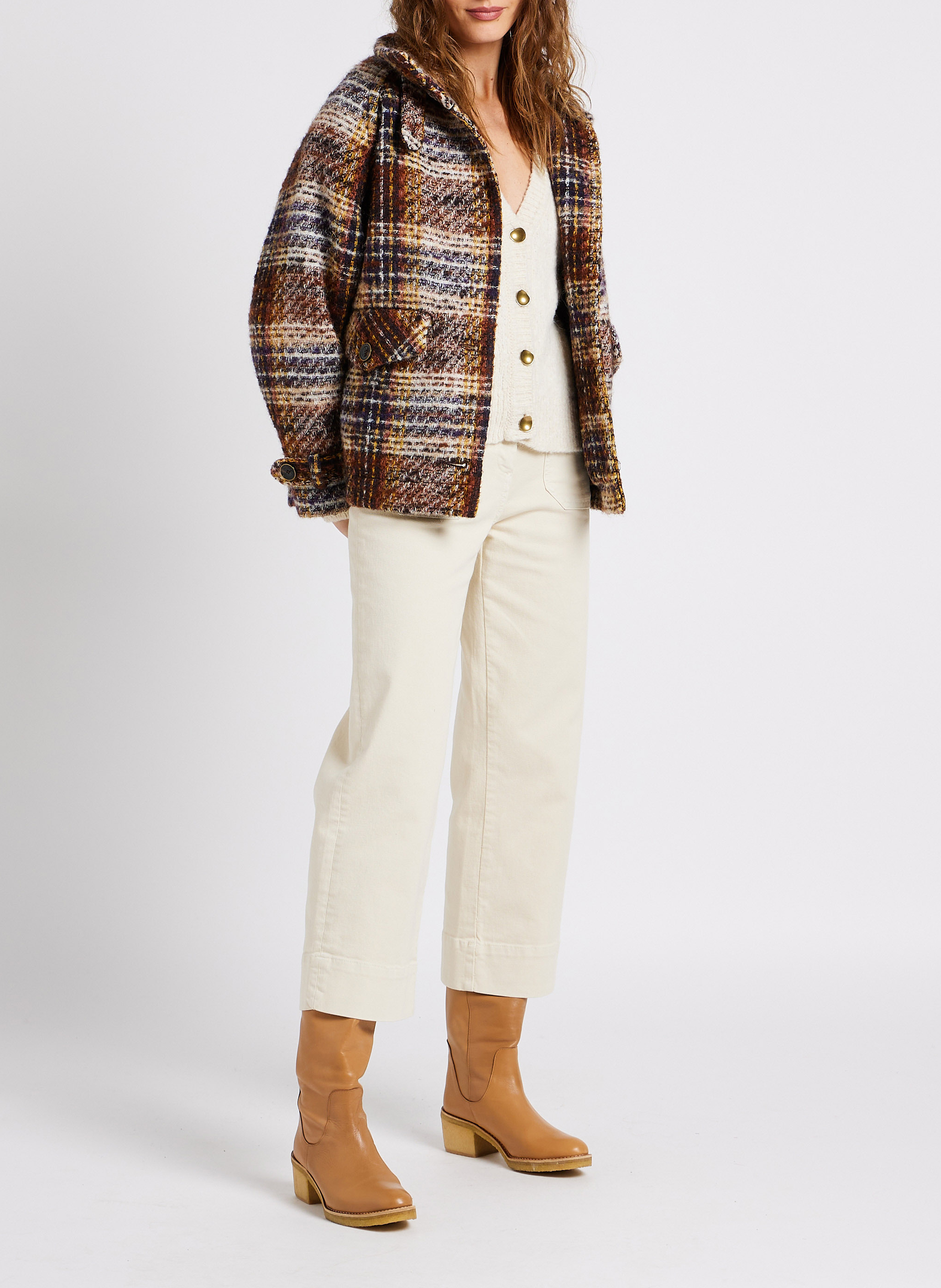 Cropped flared cotton jeans SESSUN Beige
