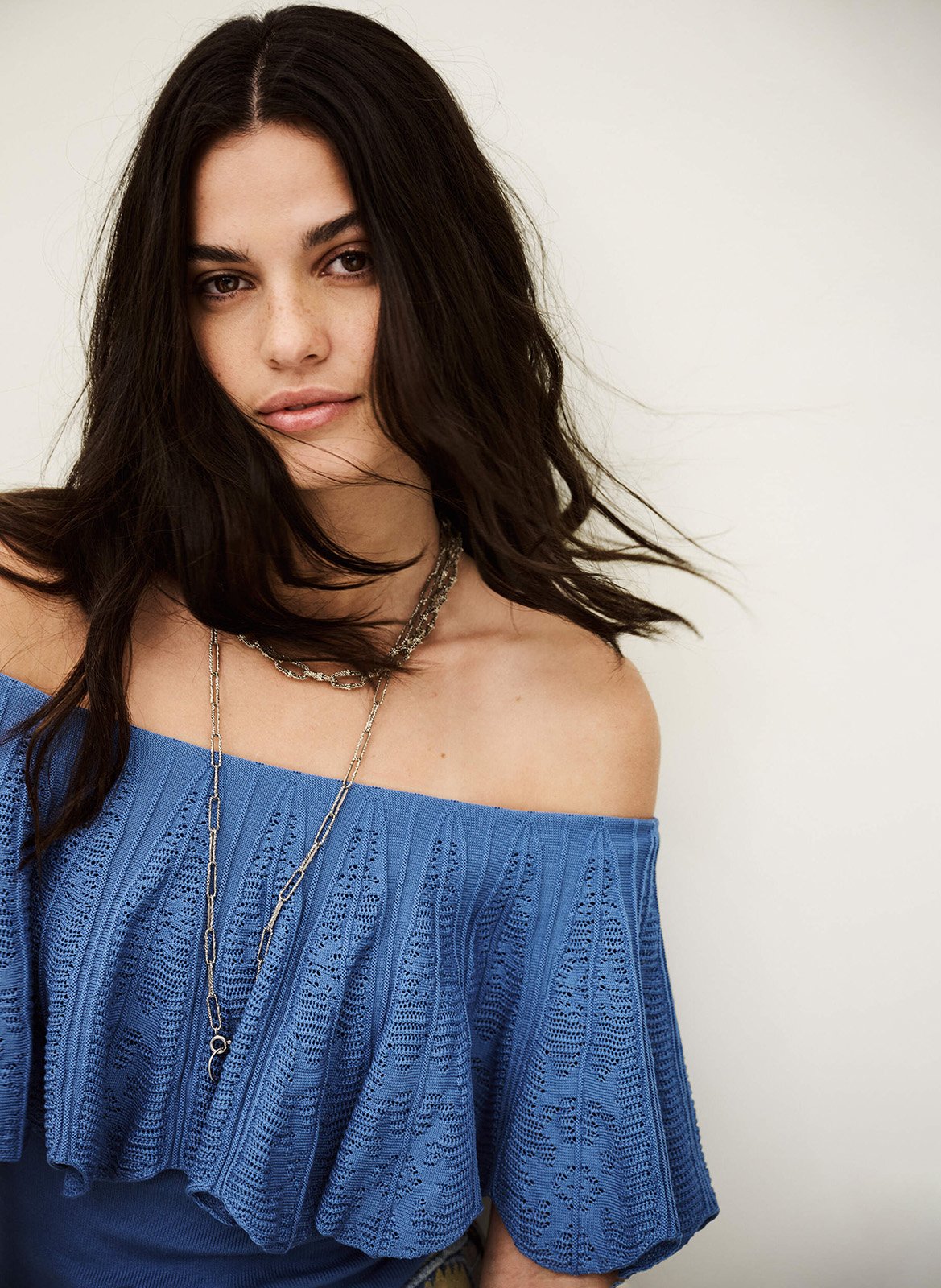 Top bardot en maille ajourée BA&SH Bleu