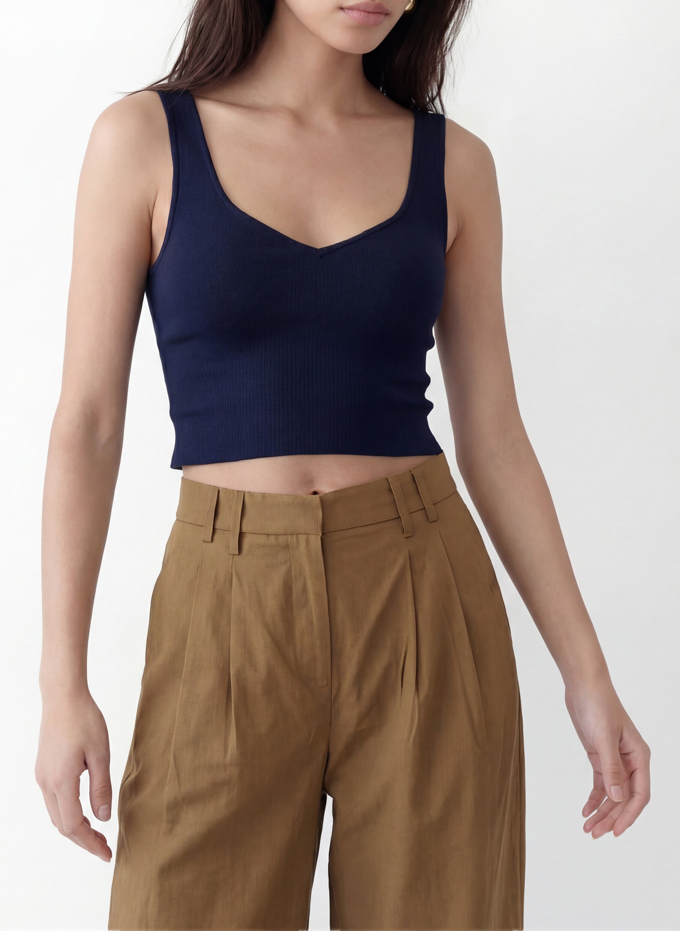 Eng anliegendes Top mit V-Ausschnitt aus Baumwollmischung KOOKAI Blau